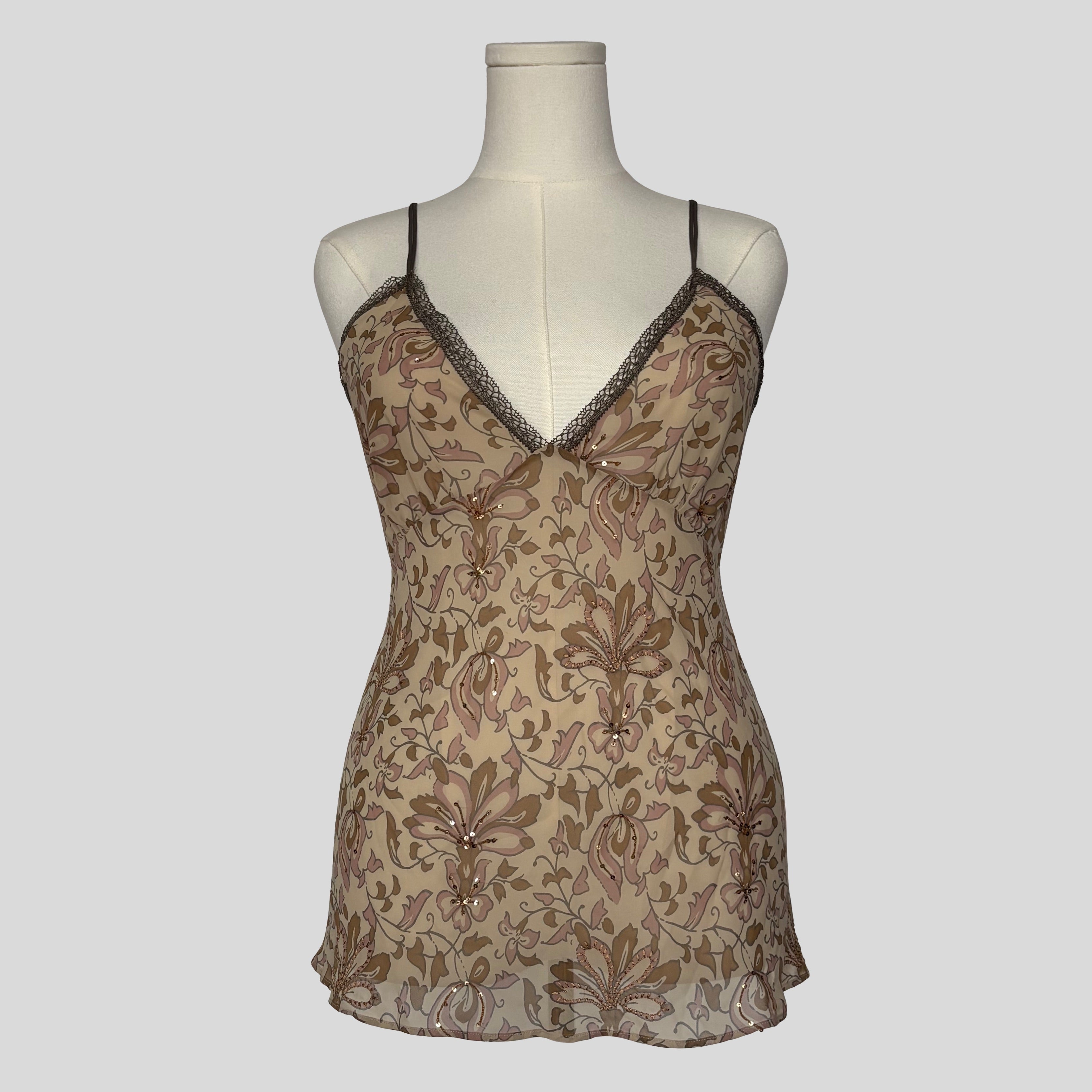 Ornate sheer floral cami