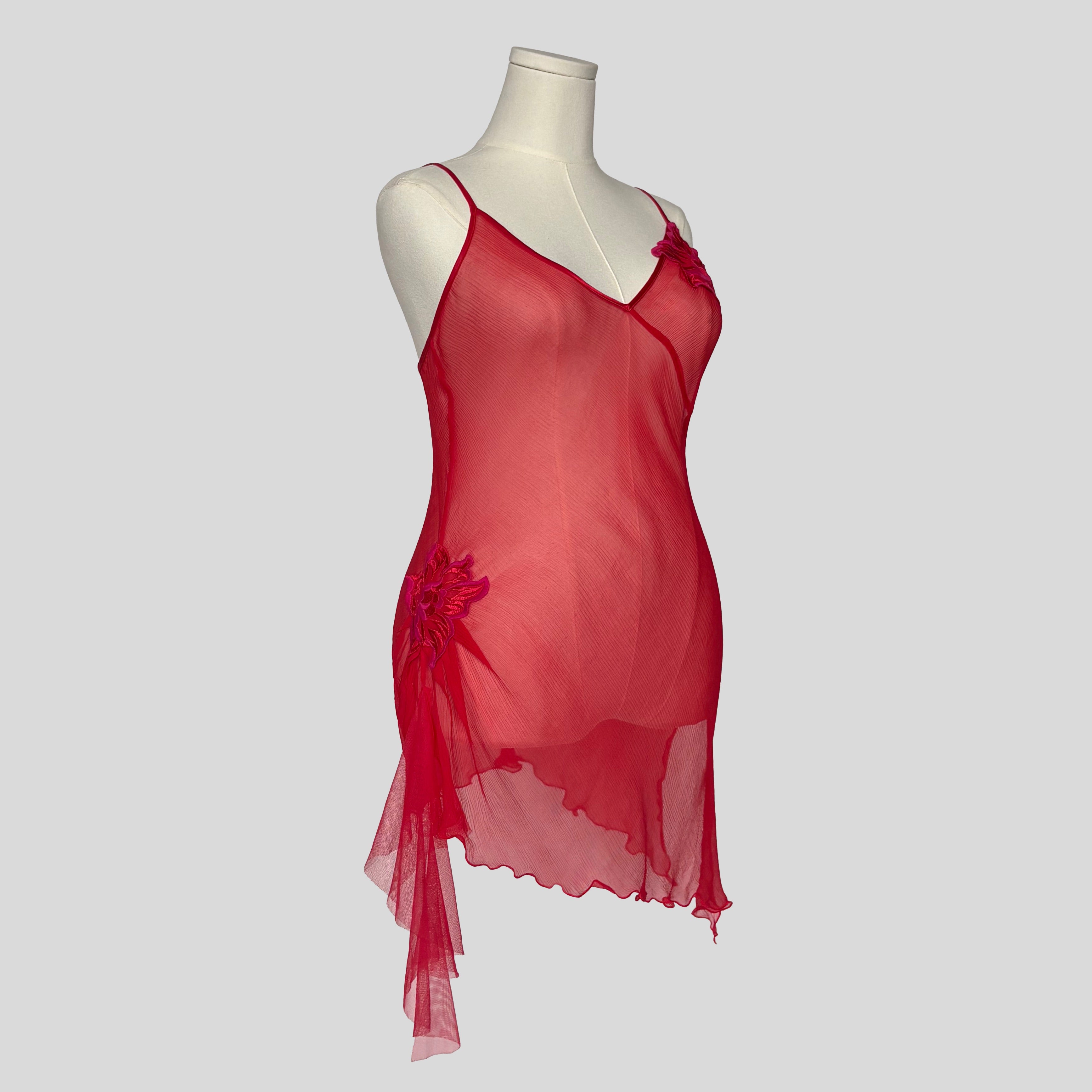 Appliqué sheer ruffled slip