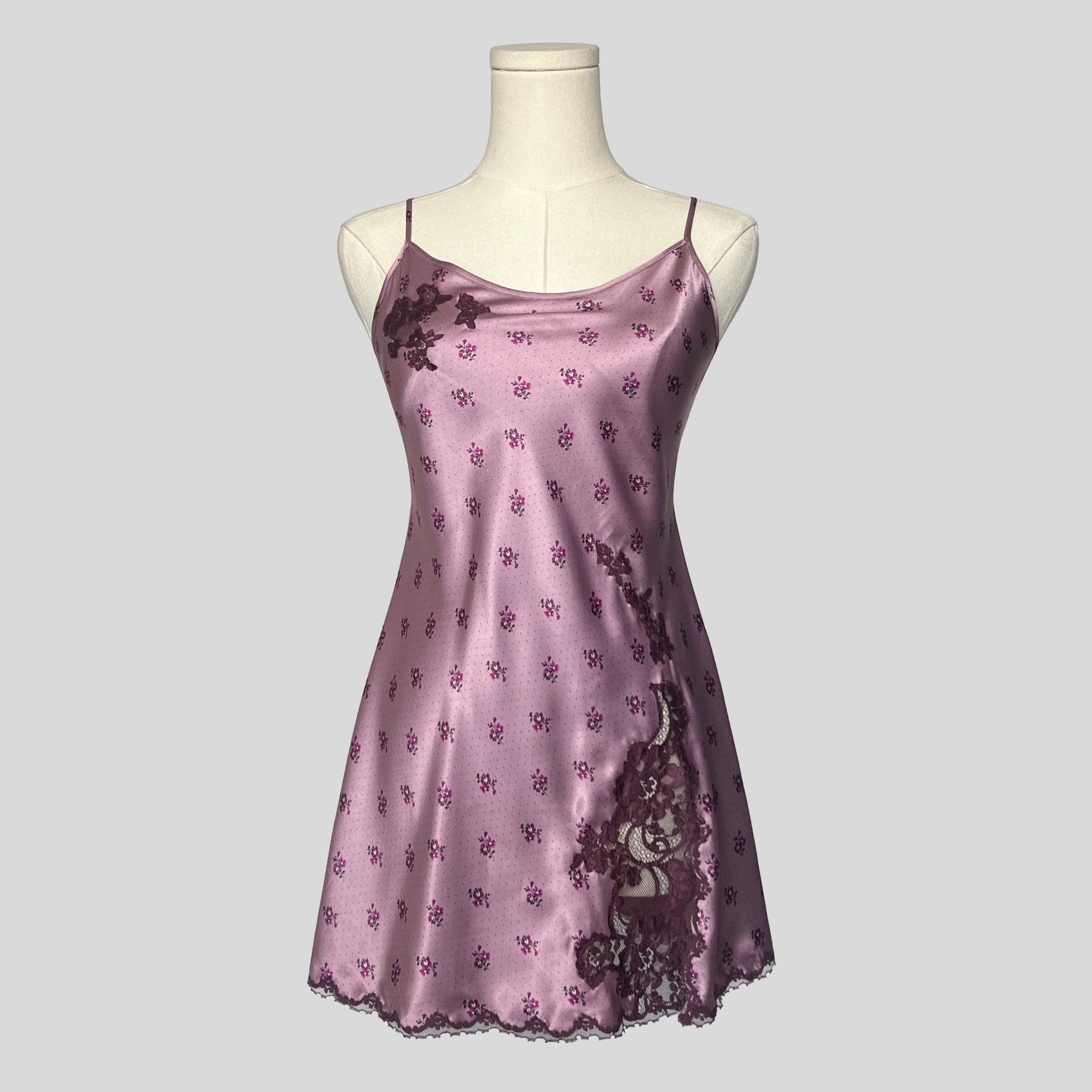Fairy lace trim slip dress in purple floral