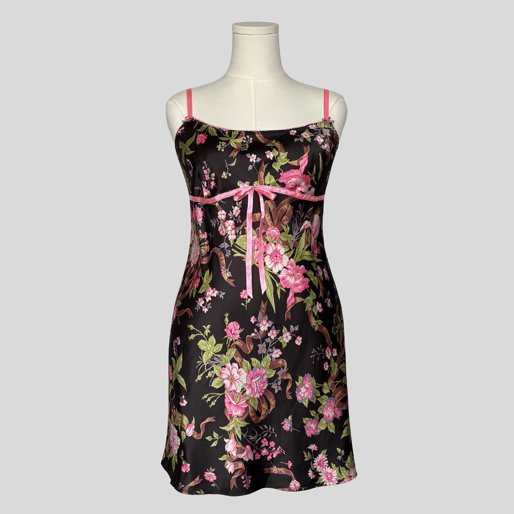 Floral silky ribbon trim slip
