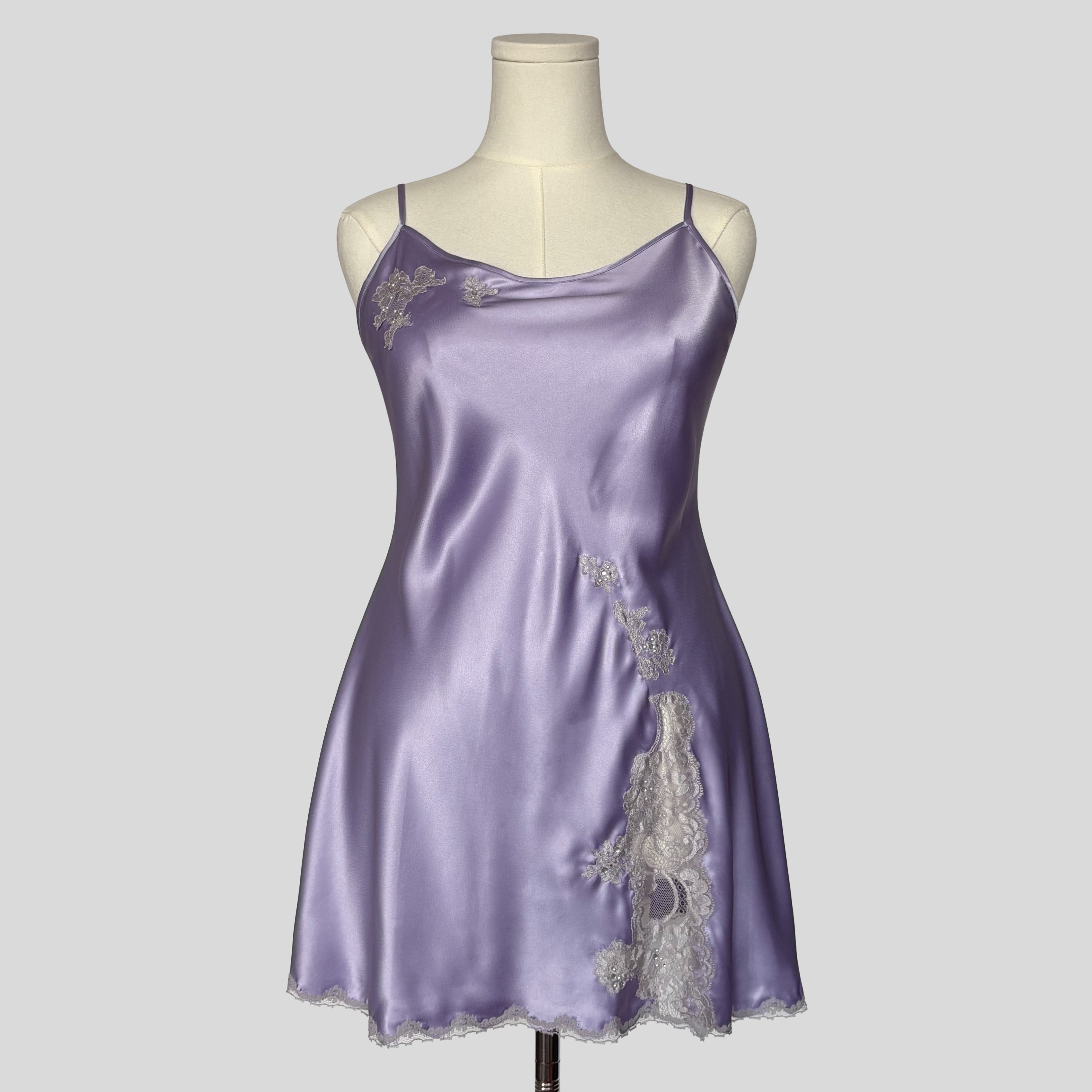 Fairy lace trim slip dress in purple