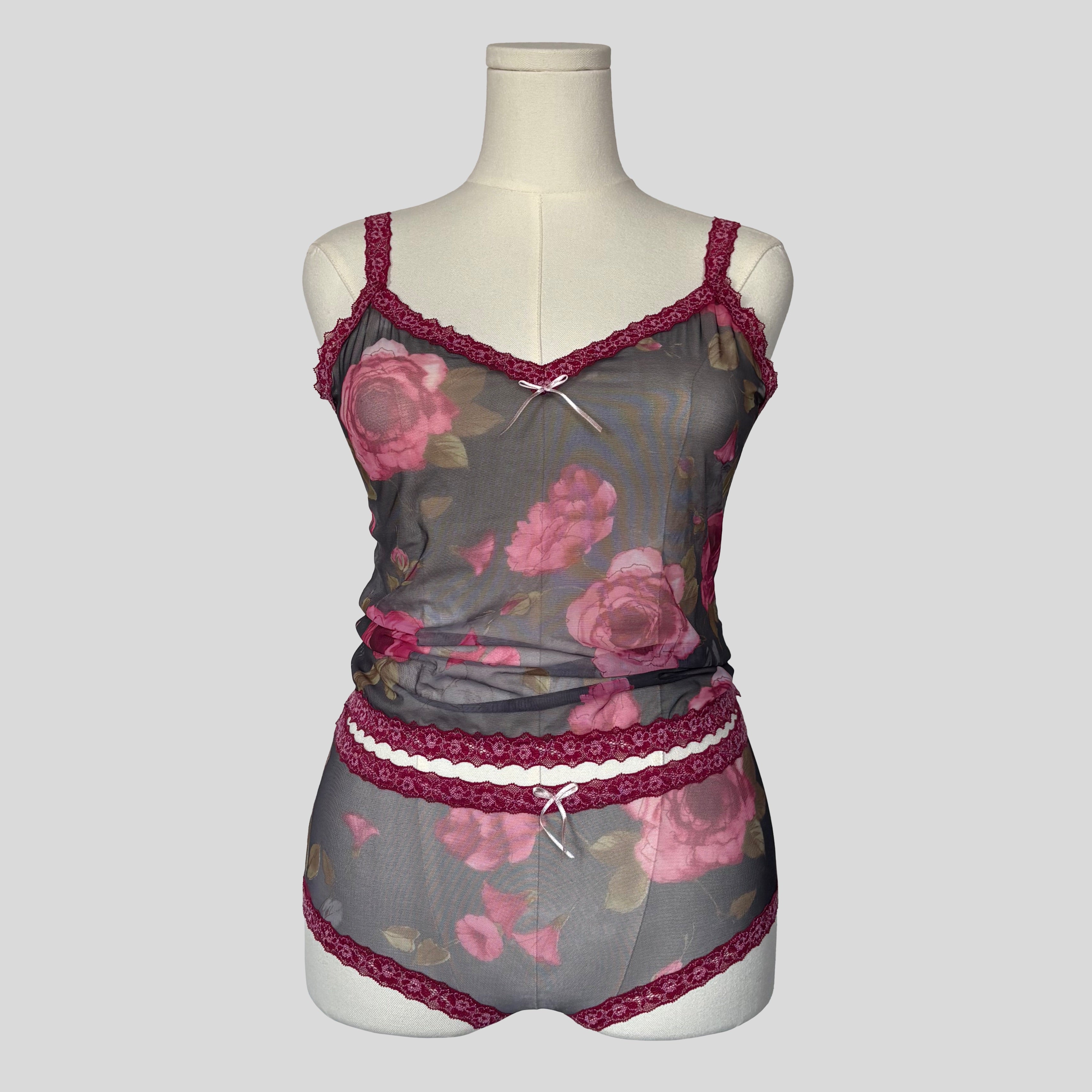 Sheer floral lace trim matching set