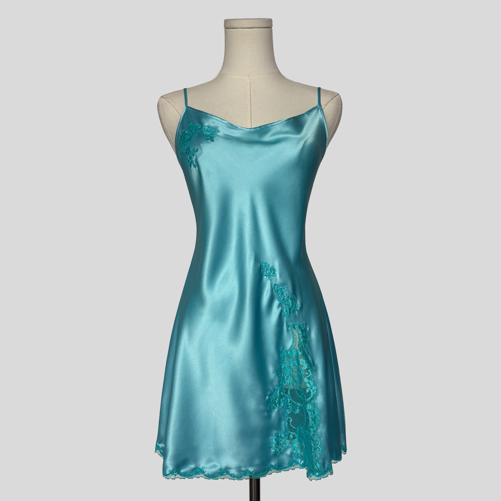 Fairy lace trim slip dress in aqua