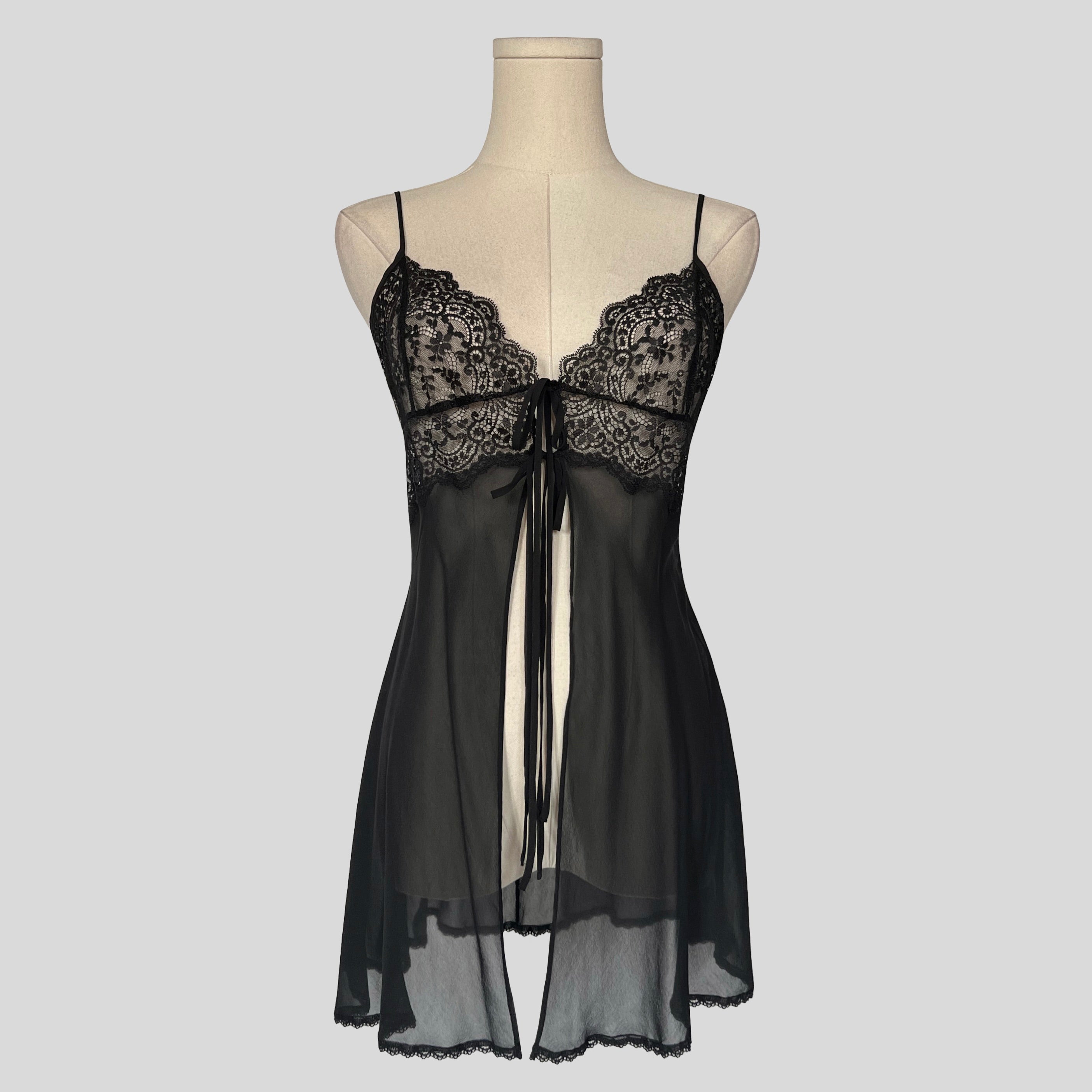 Sheer split front chemise in black