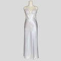 Backless floral appliqué bridal gown