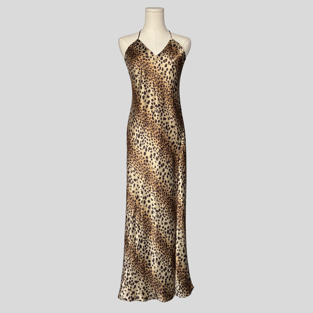 Leopard print silky backless gown