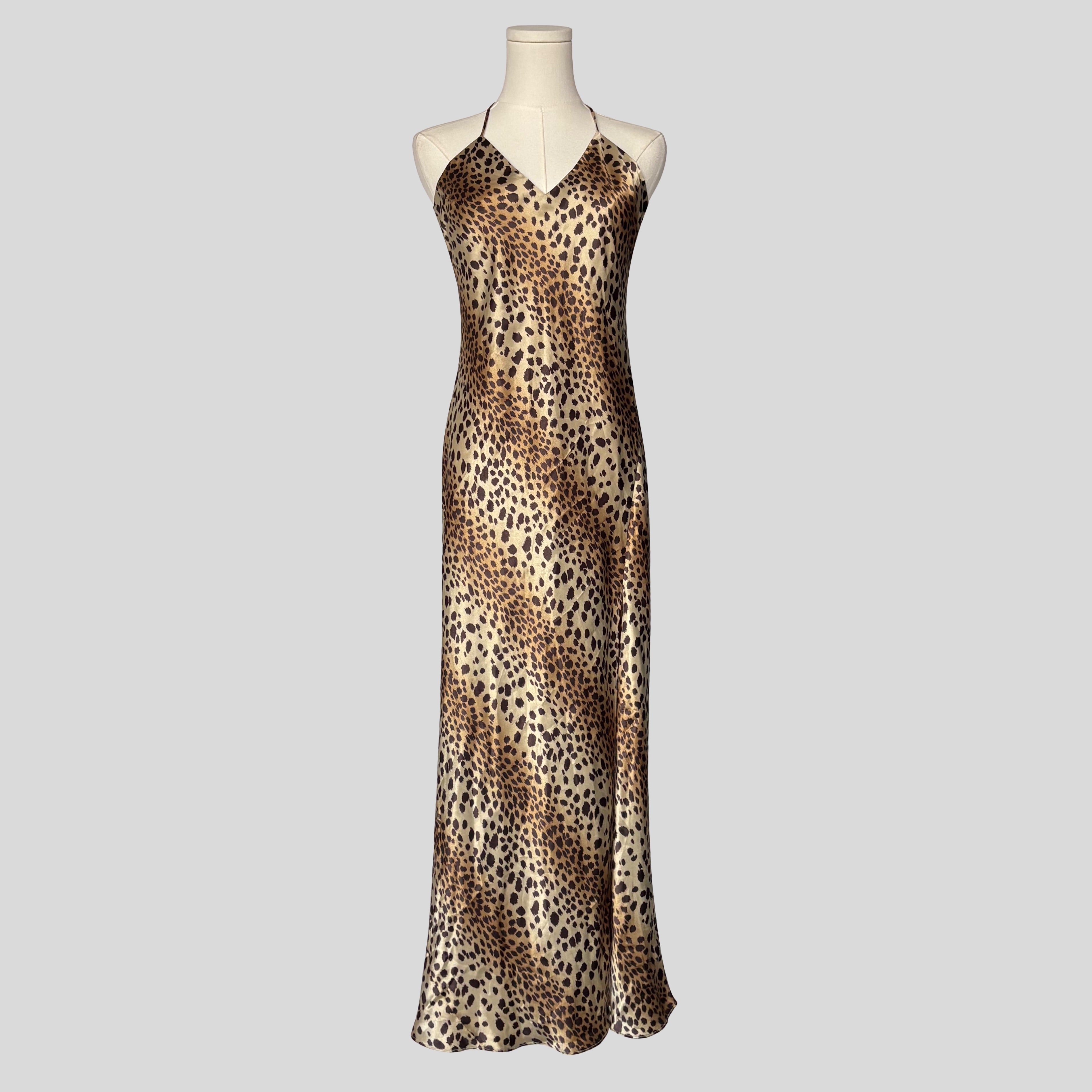Leopard print silky backless gown