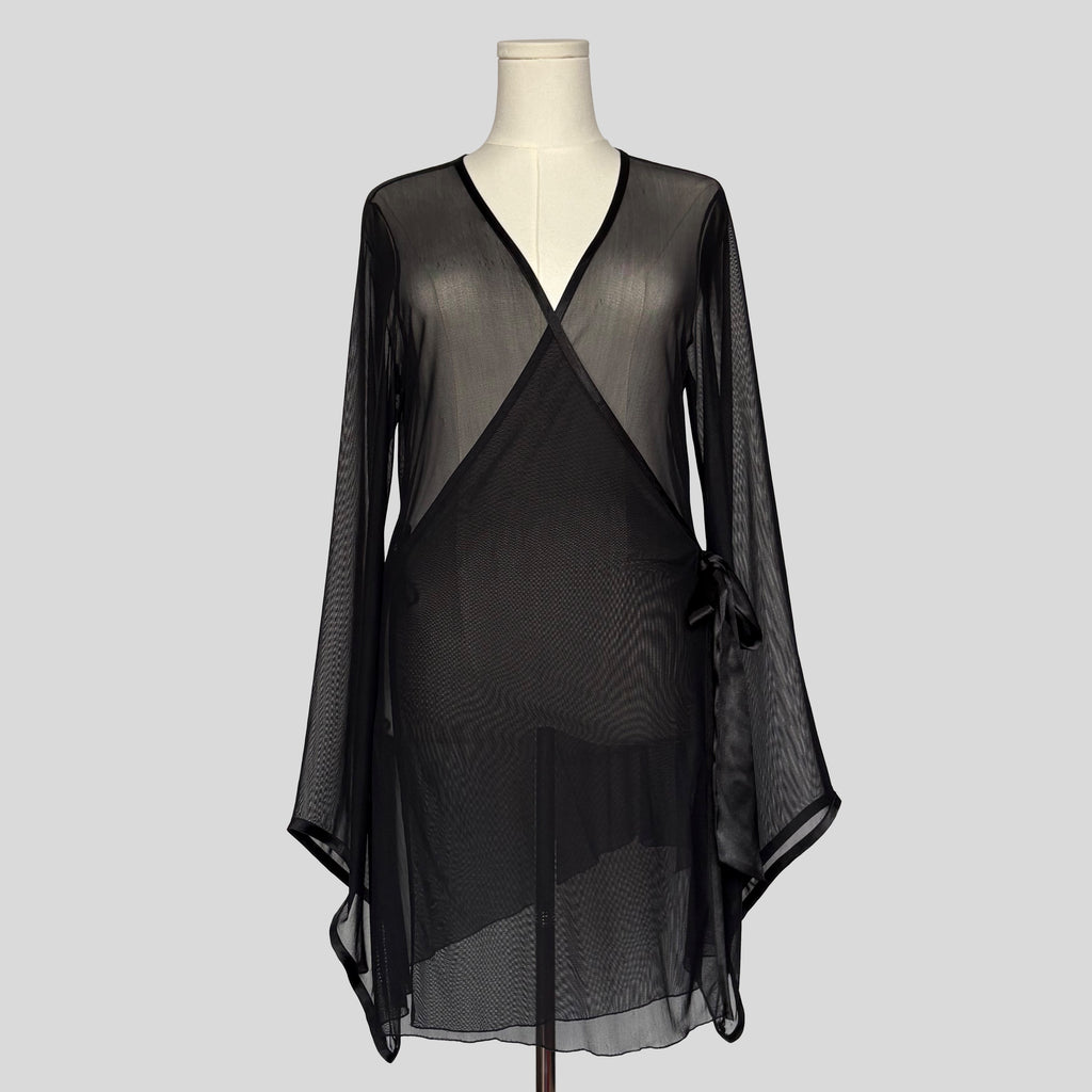 Sheer bell sleeve wrap robe