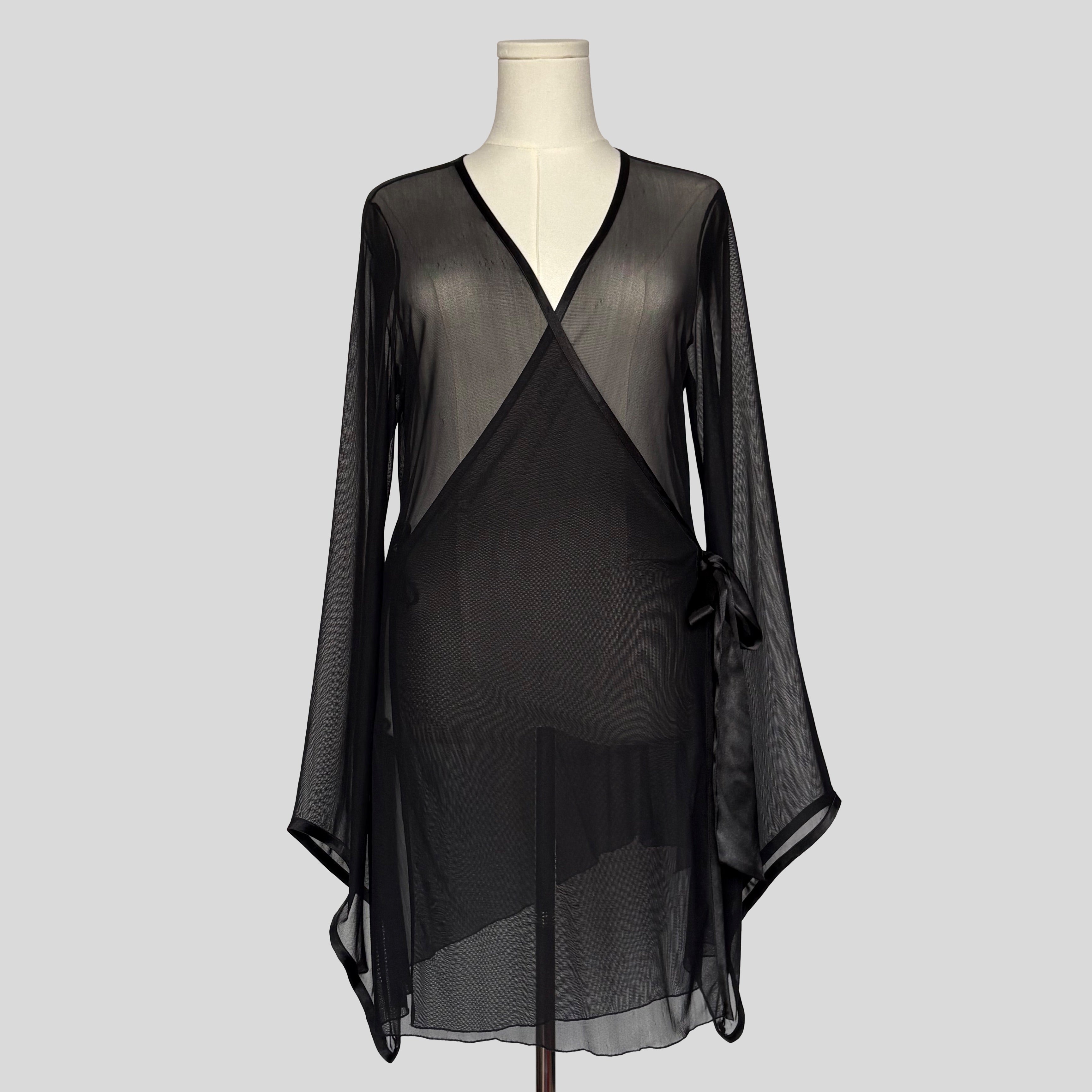 Sheer bell sleeve wrap robe