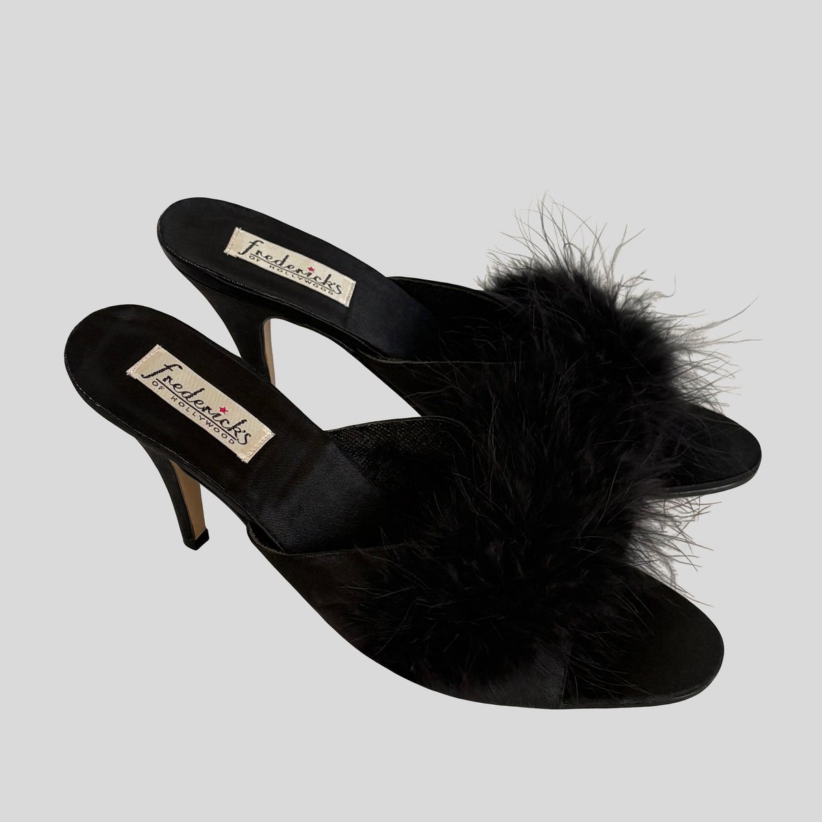 Marabou feather boa heels in black - size 10