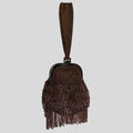 Fringe beaded purse in brown