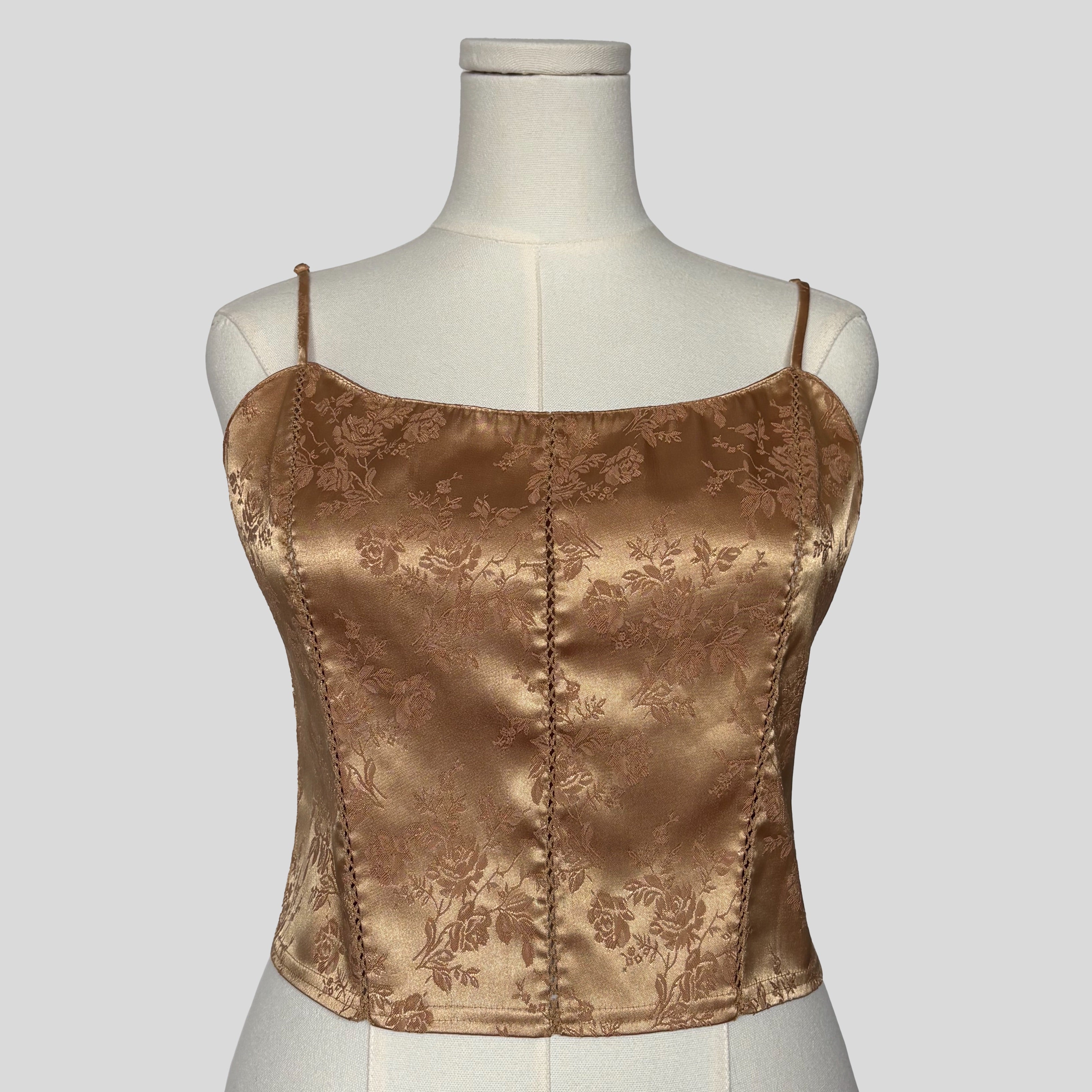 Brocade floral cami in gold