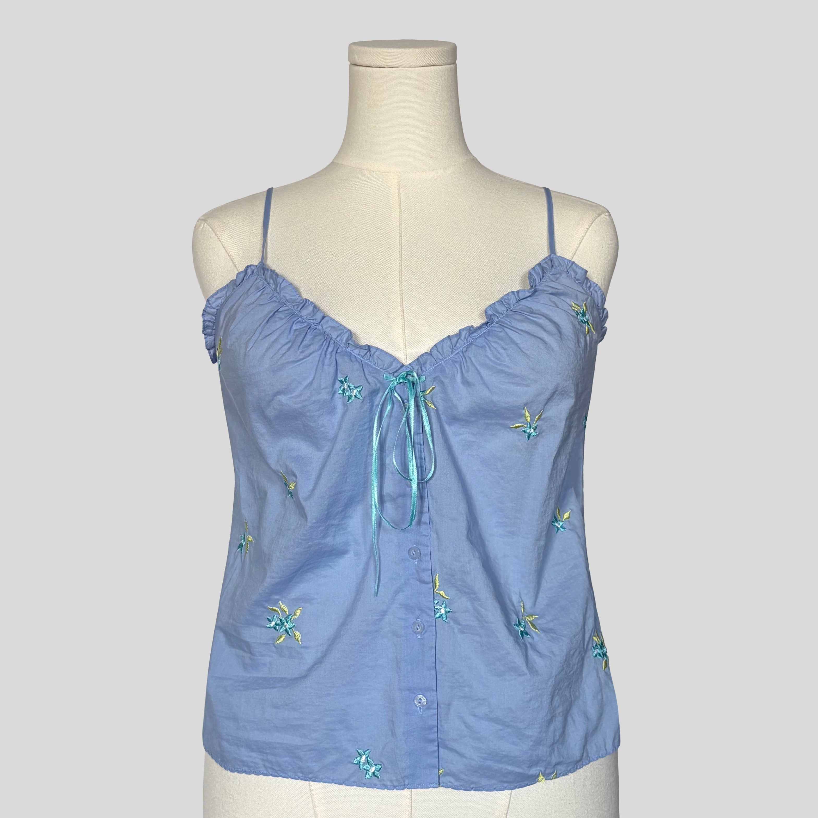 Cottage floral embroidered cami in white