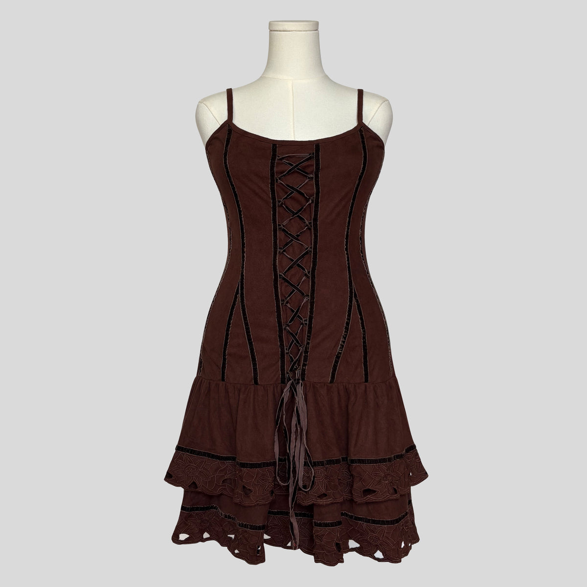 Ruffled velvet lace up mini dress