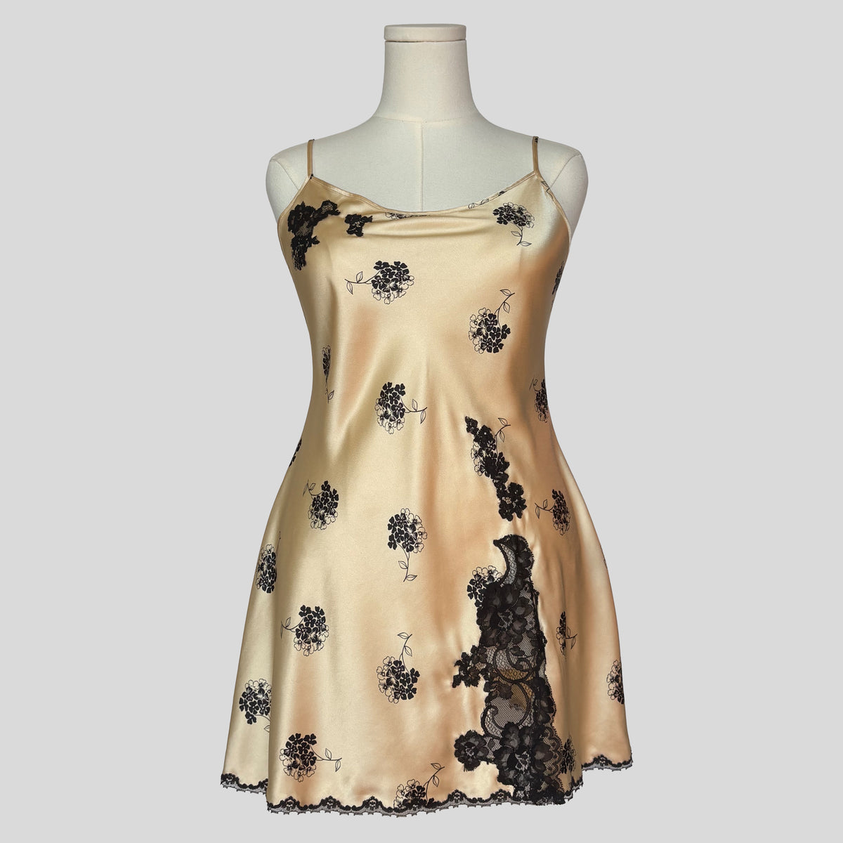 Fairy lace trim slip dress in beige floral