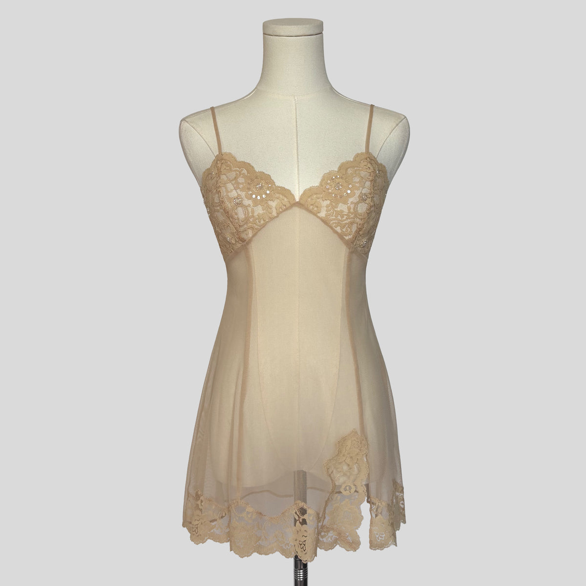 Sequin sheer lace babydoll dress in nude