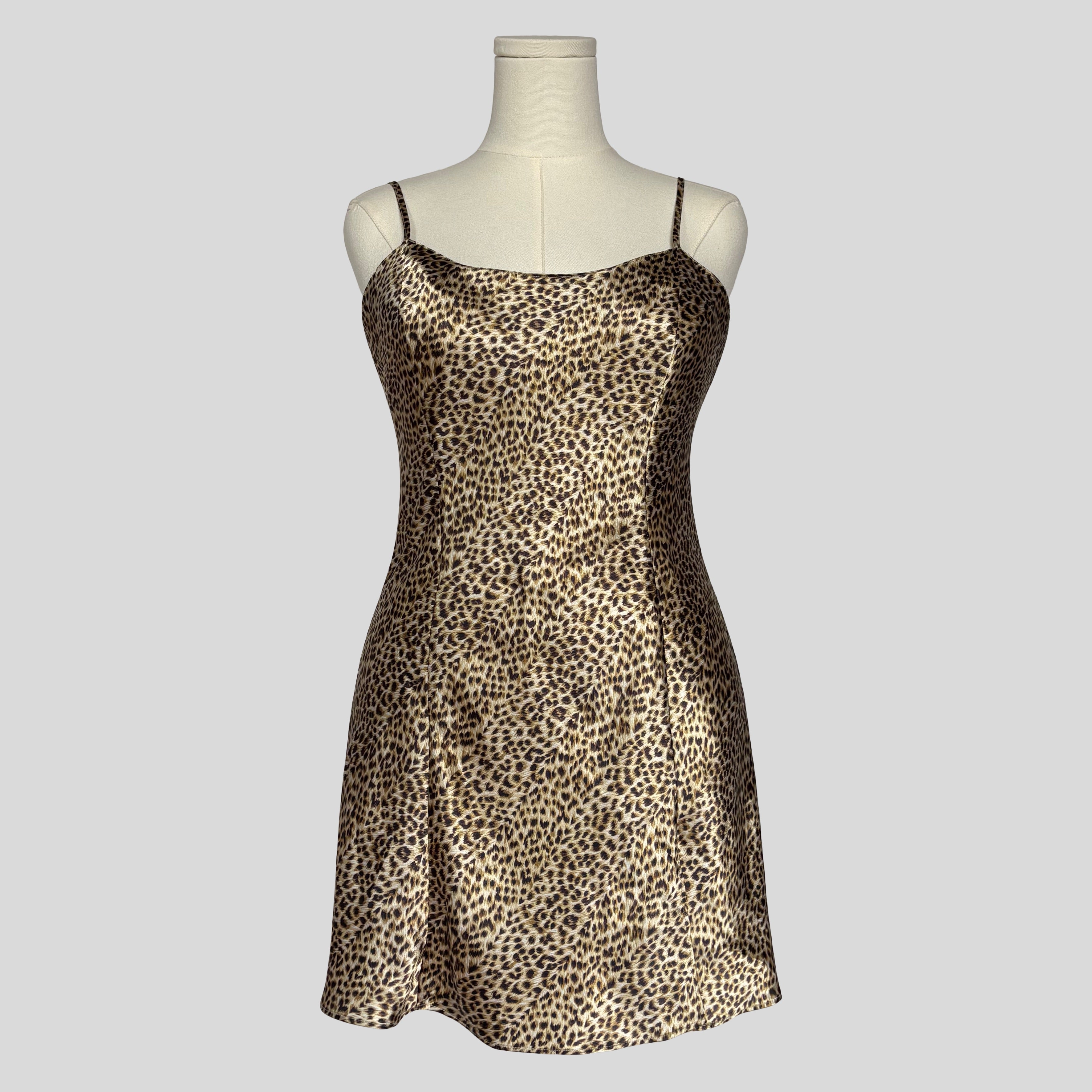 Silky slip dress in leopard print