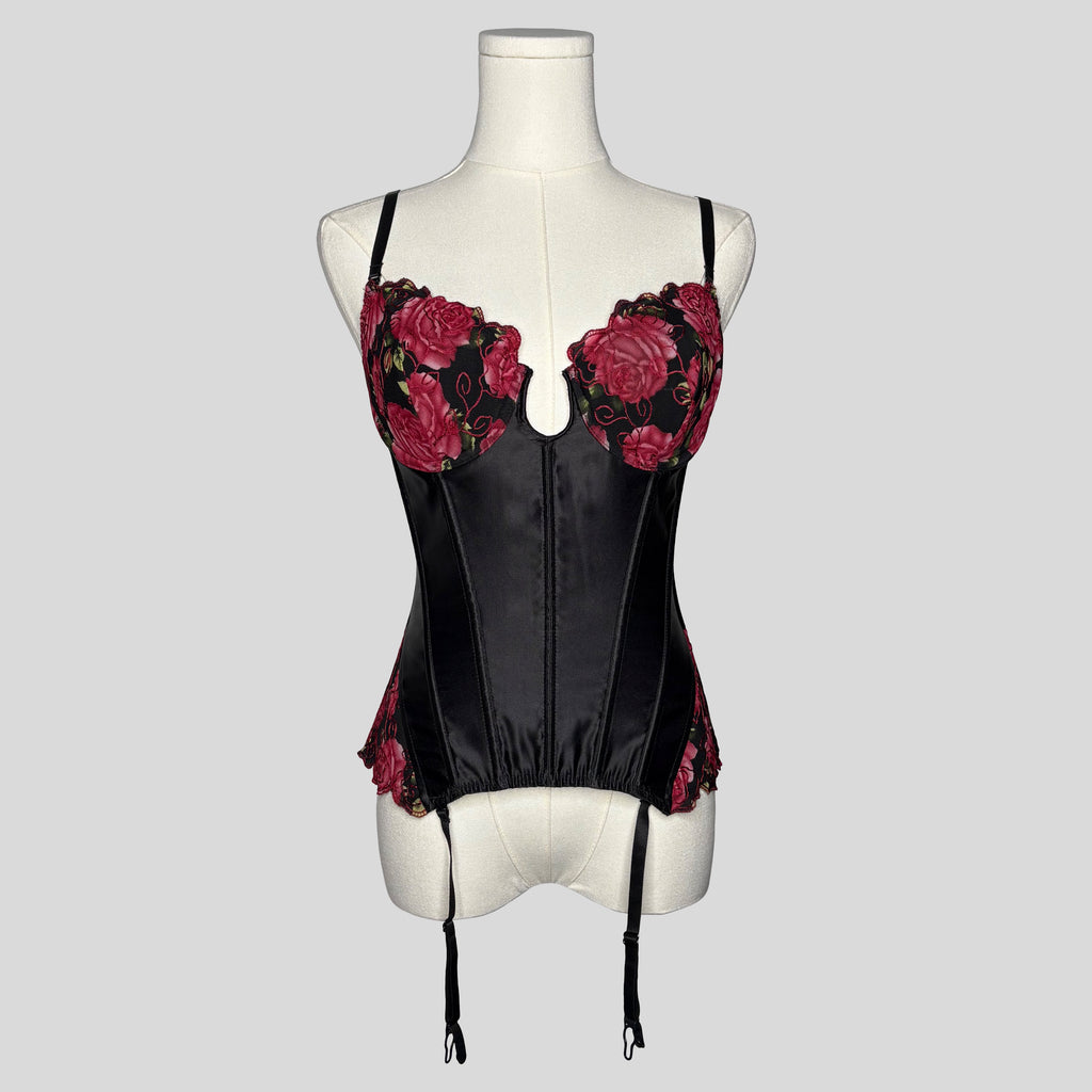Rose embroidered lace up corset