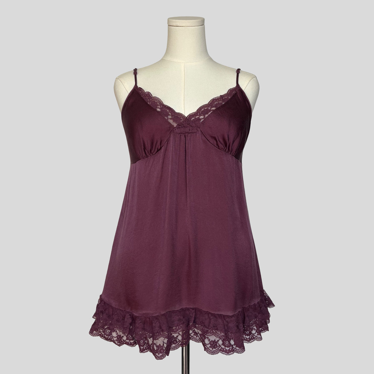Ruffled lace trim silk slip