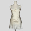 Lace trim silk slip dress in white