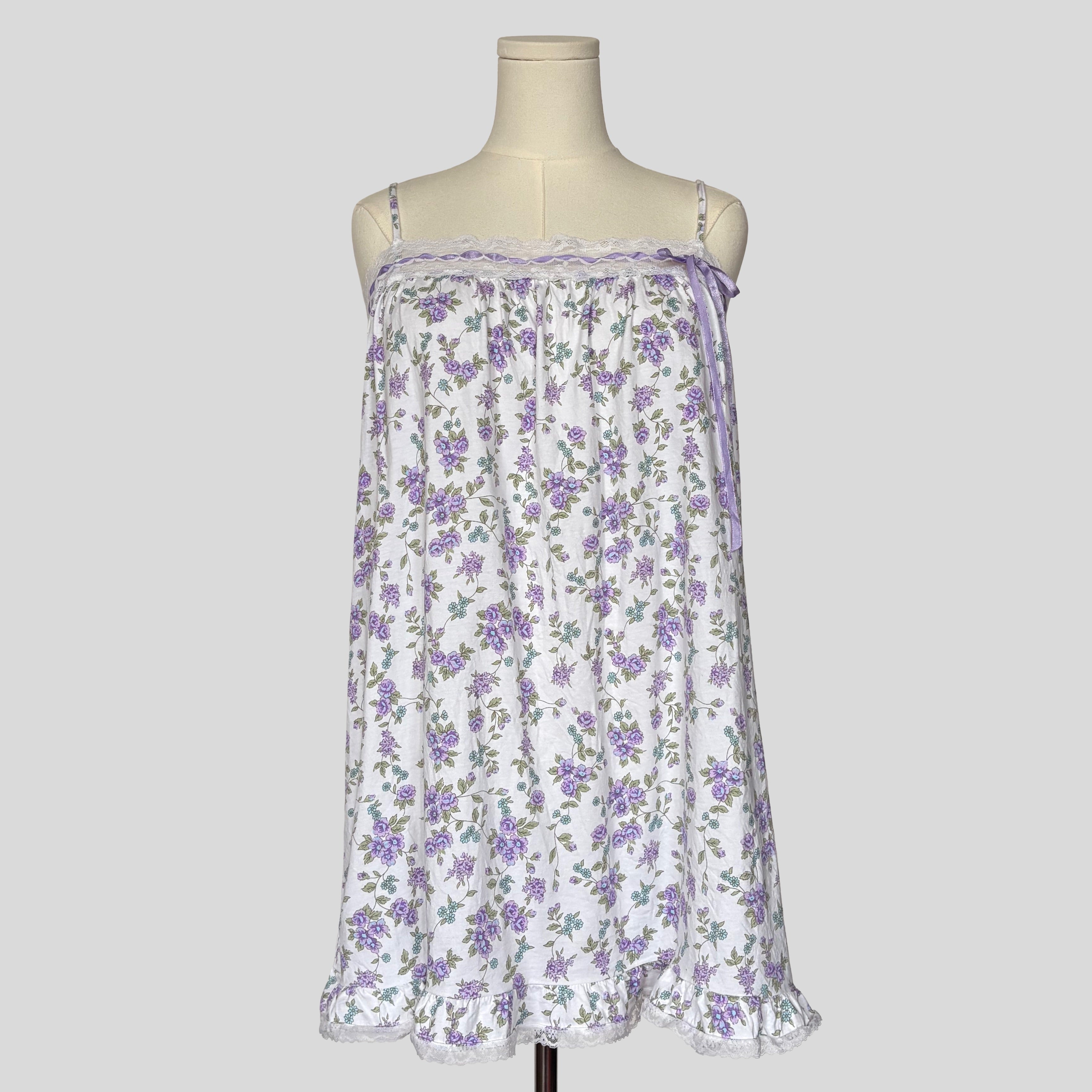 Cotton ribbon laced babydoll dress in floral