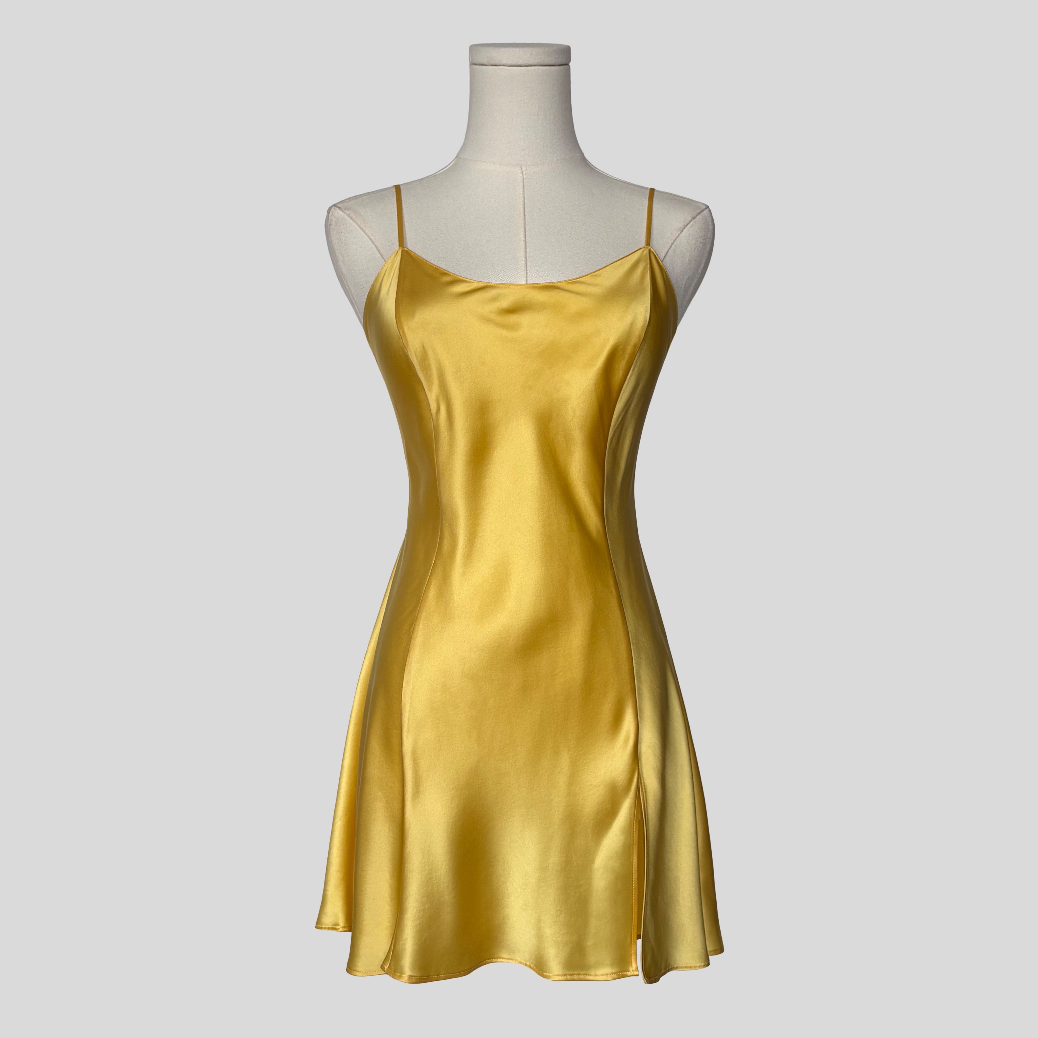 Silk slip dress in yellow