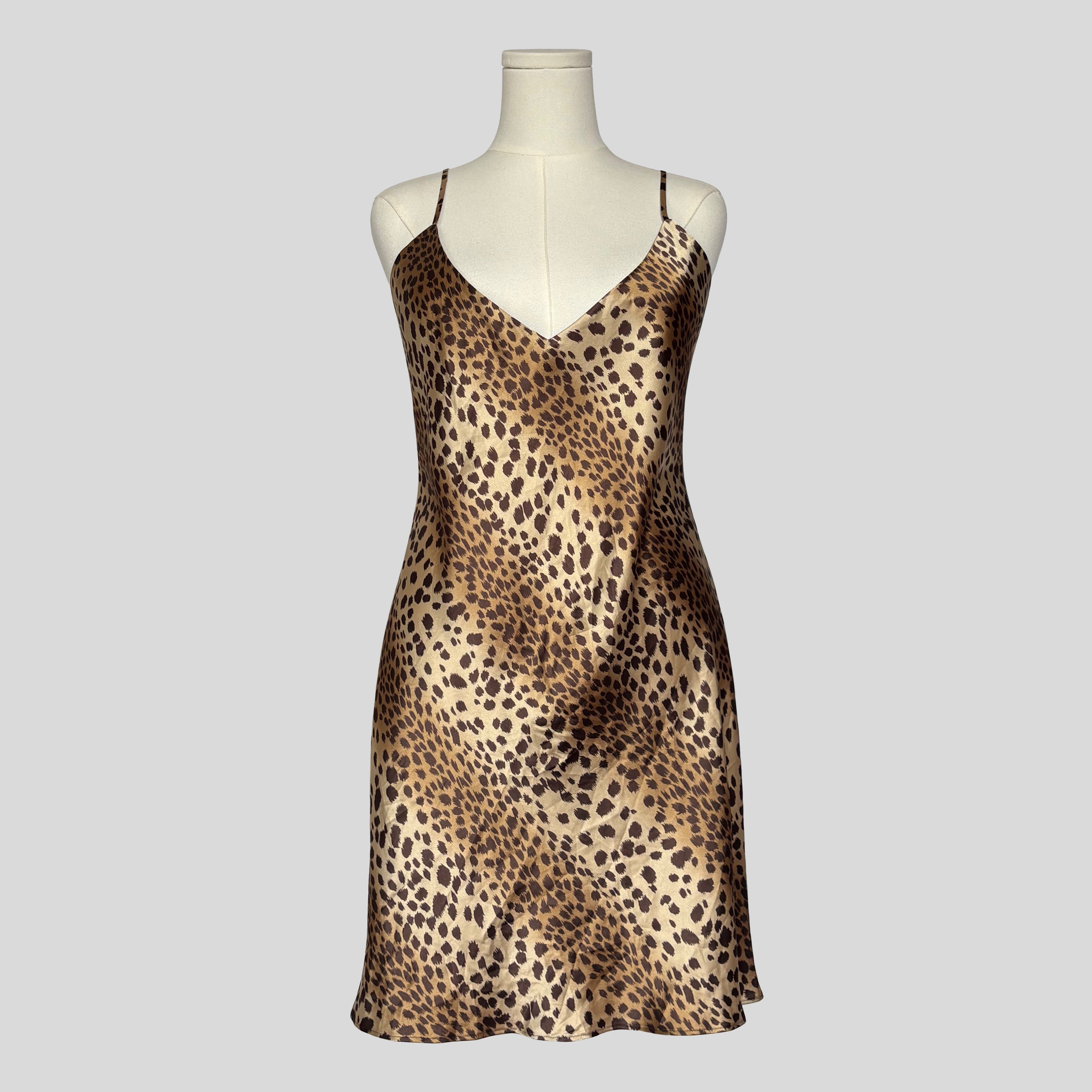 Leopard print silky backless slip