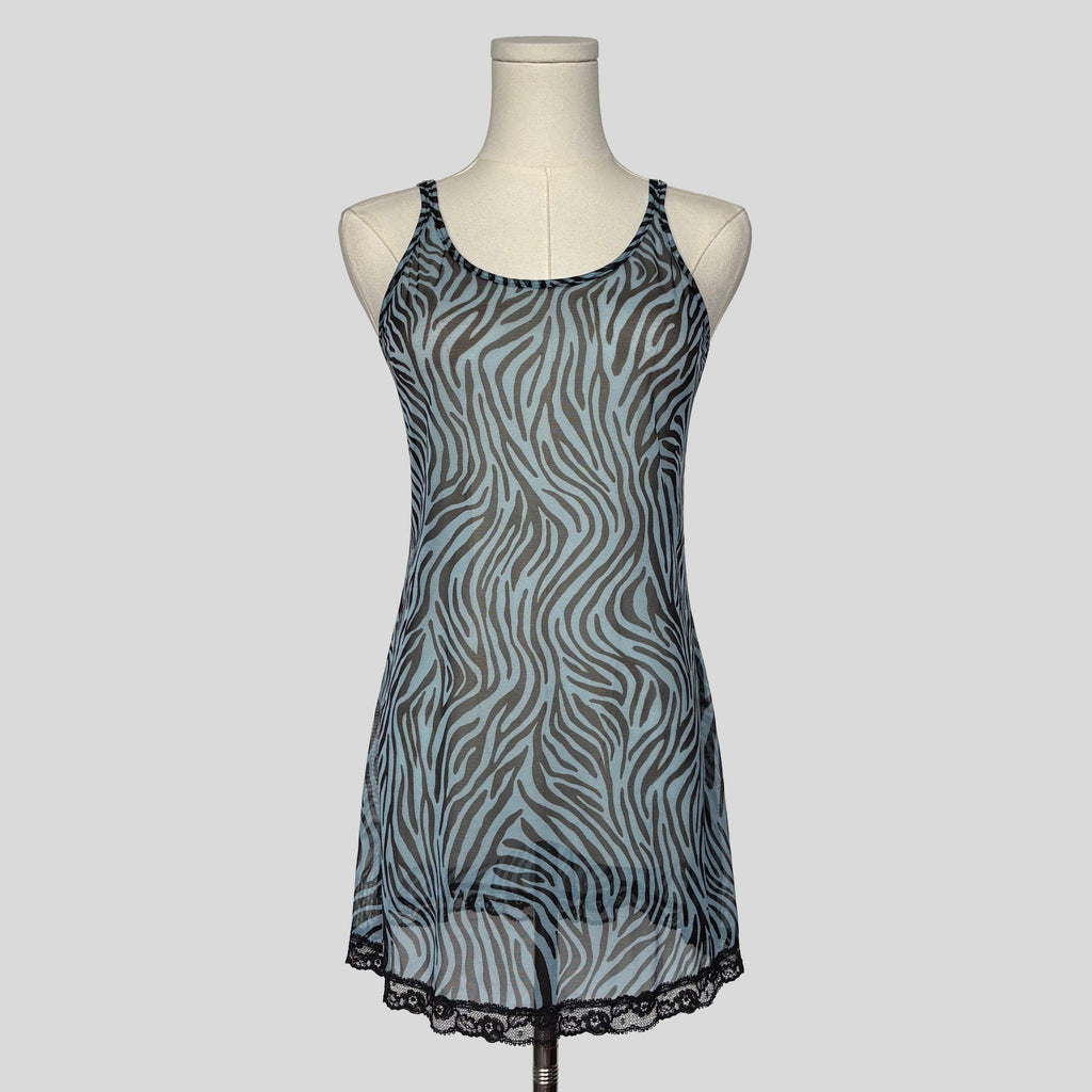 Print mesh slip dress in zebra