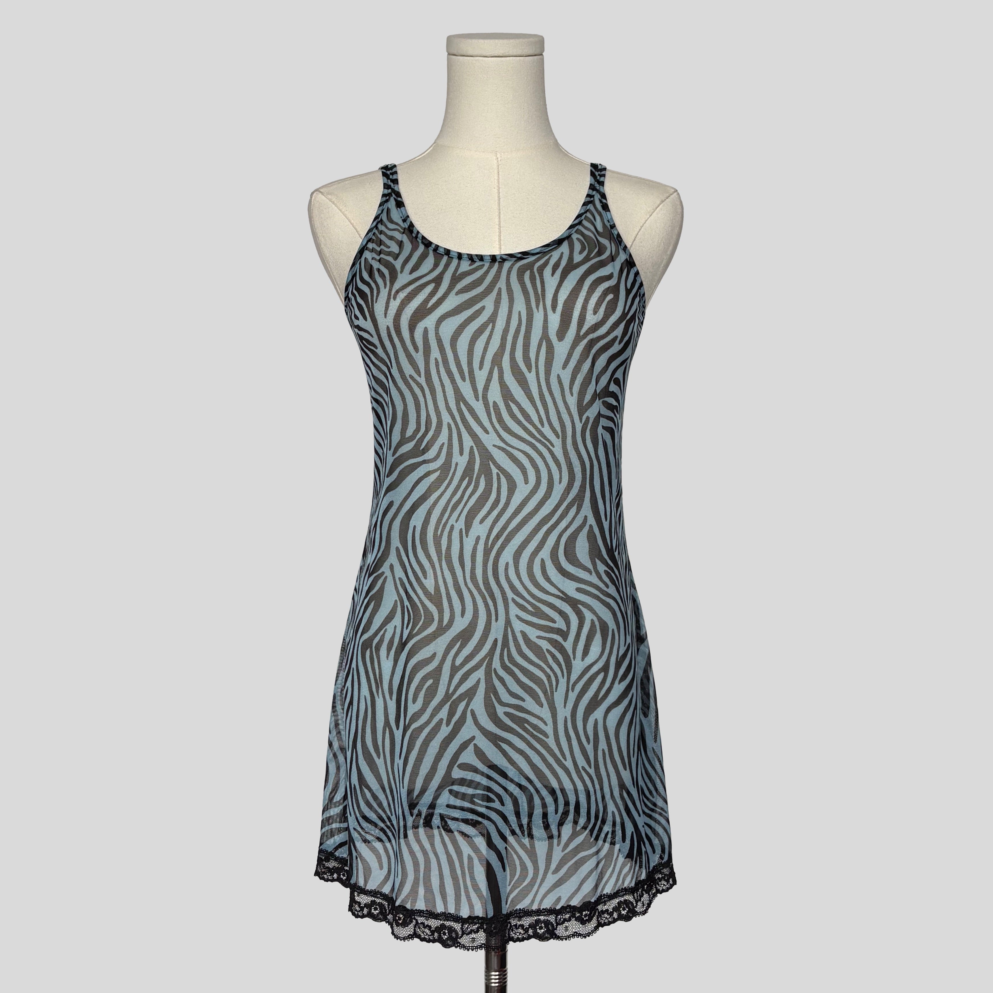 Print mesh slip dress in zebra