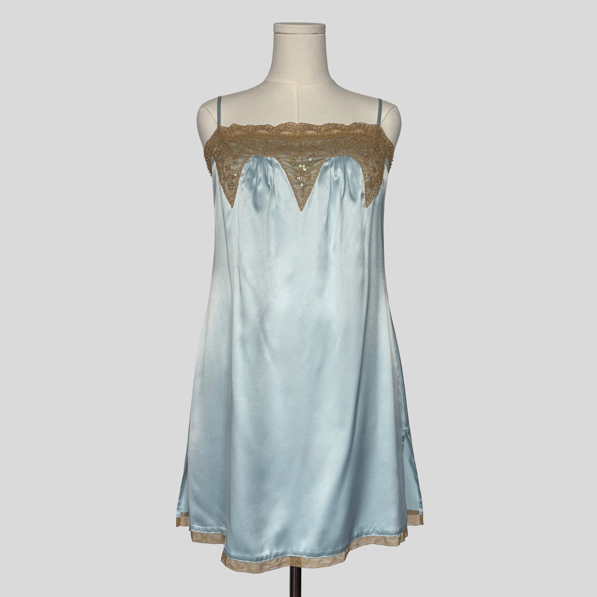 Ornate neckline slip dress in blue