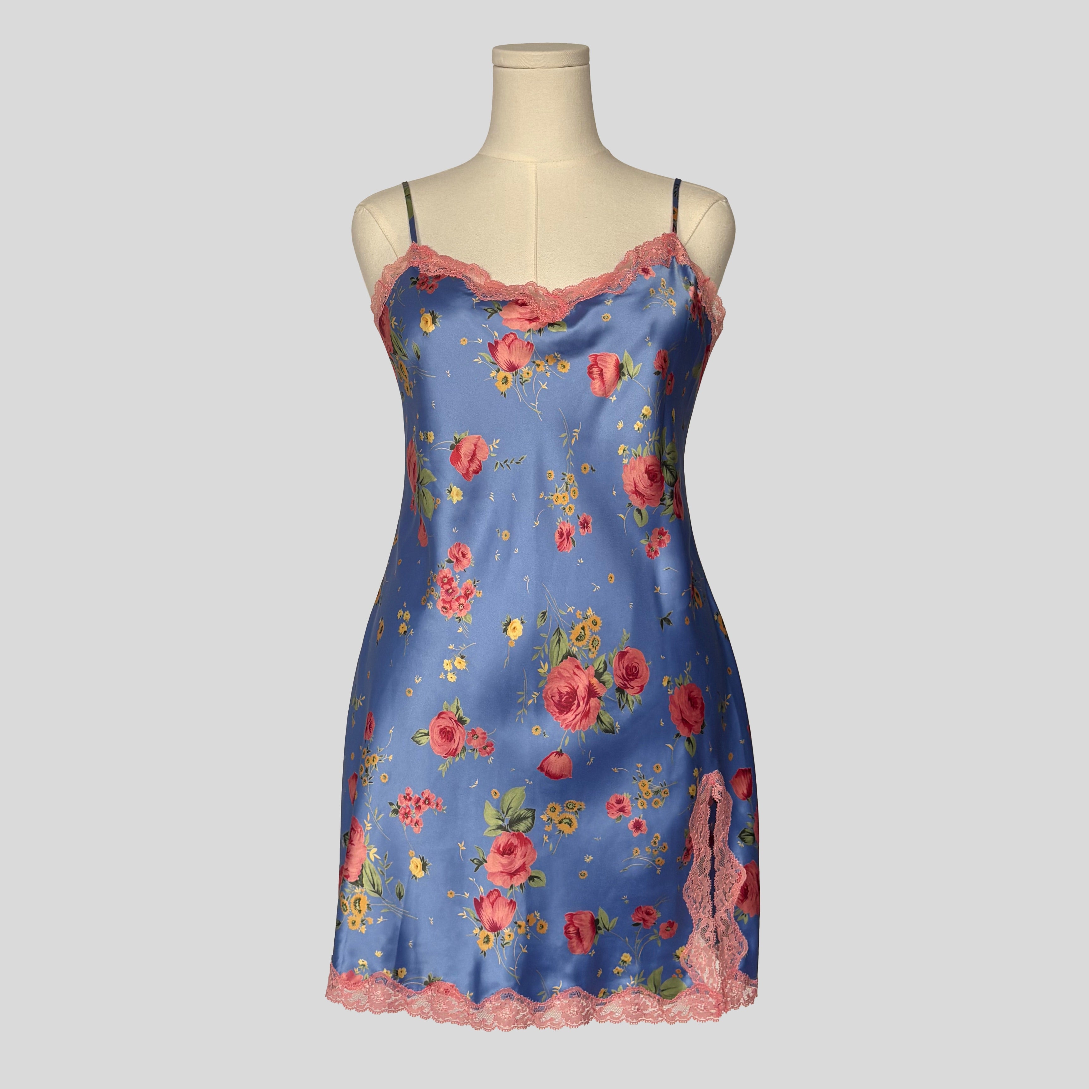 Floral lace trim slip dress