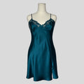Lace trim slip dress in teal