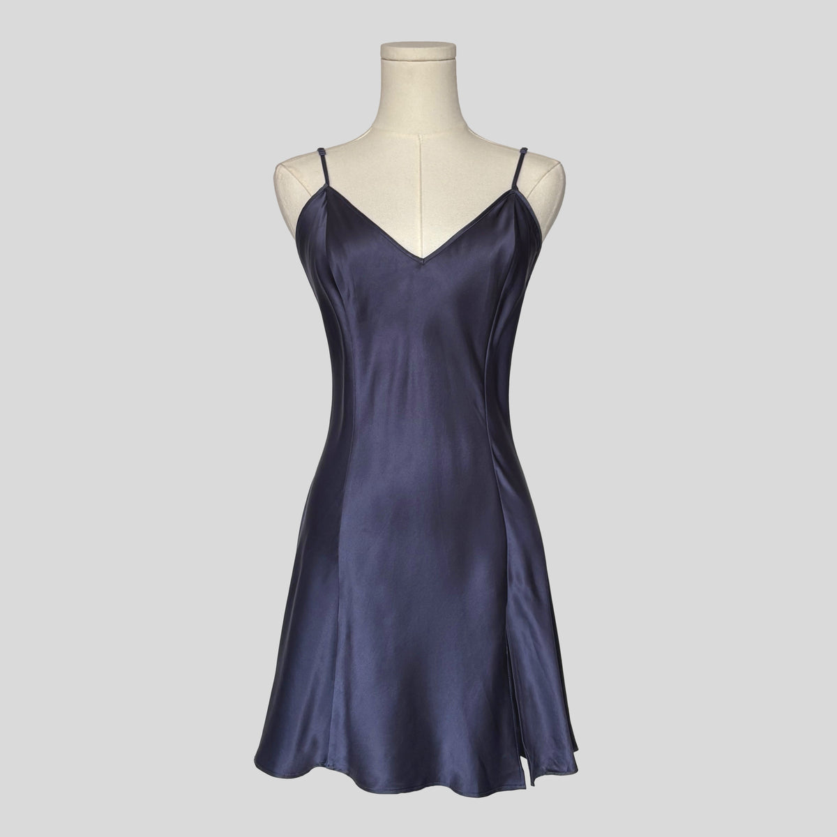 Silk v-neck slip dress in navy
