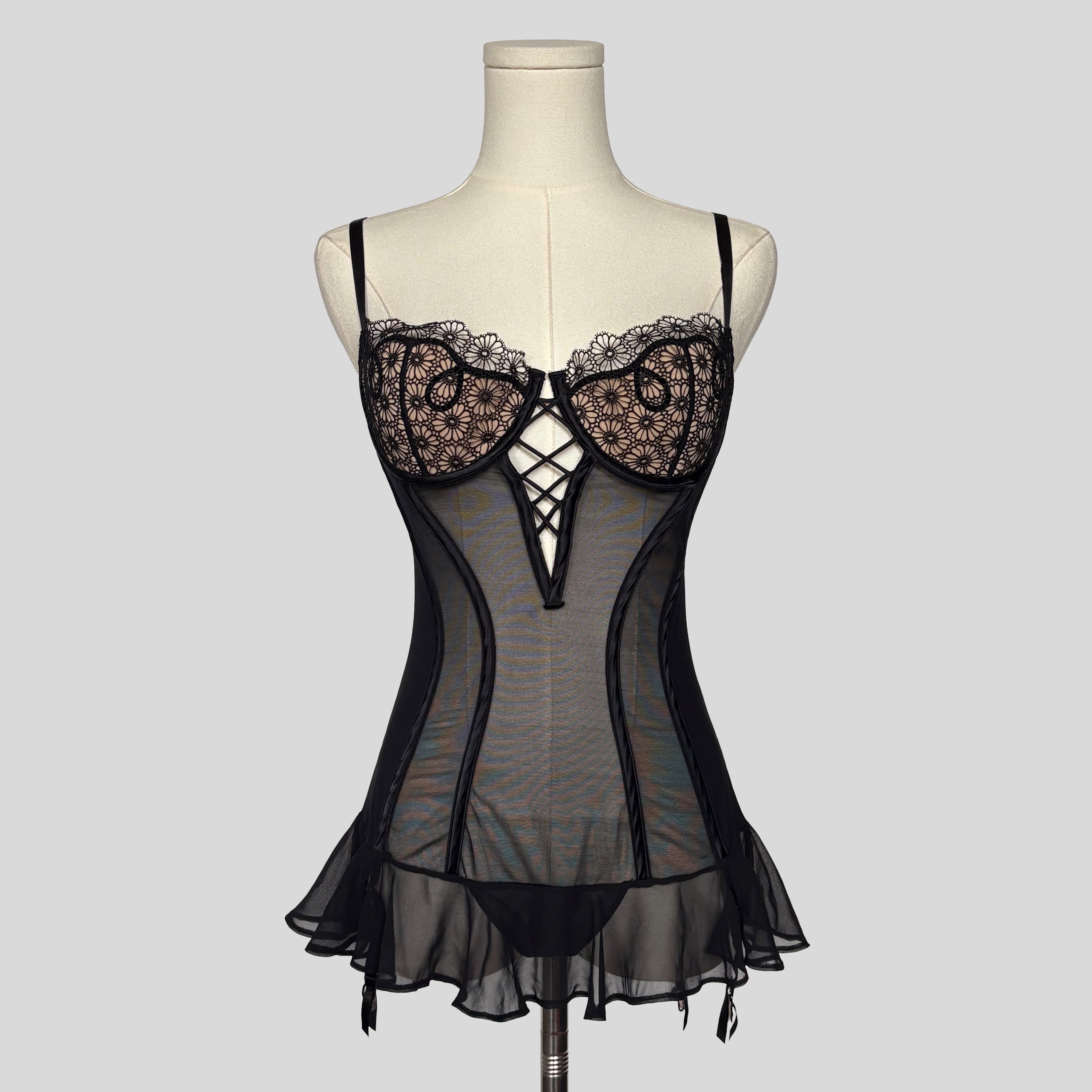 Sheer mesh lace bust negligee