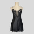 Plunging mesh neckline slip in black