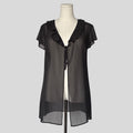 Ruffled split front robe in black