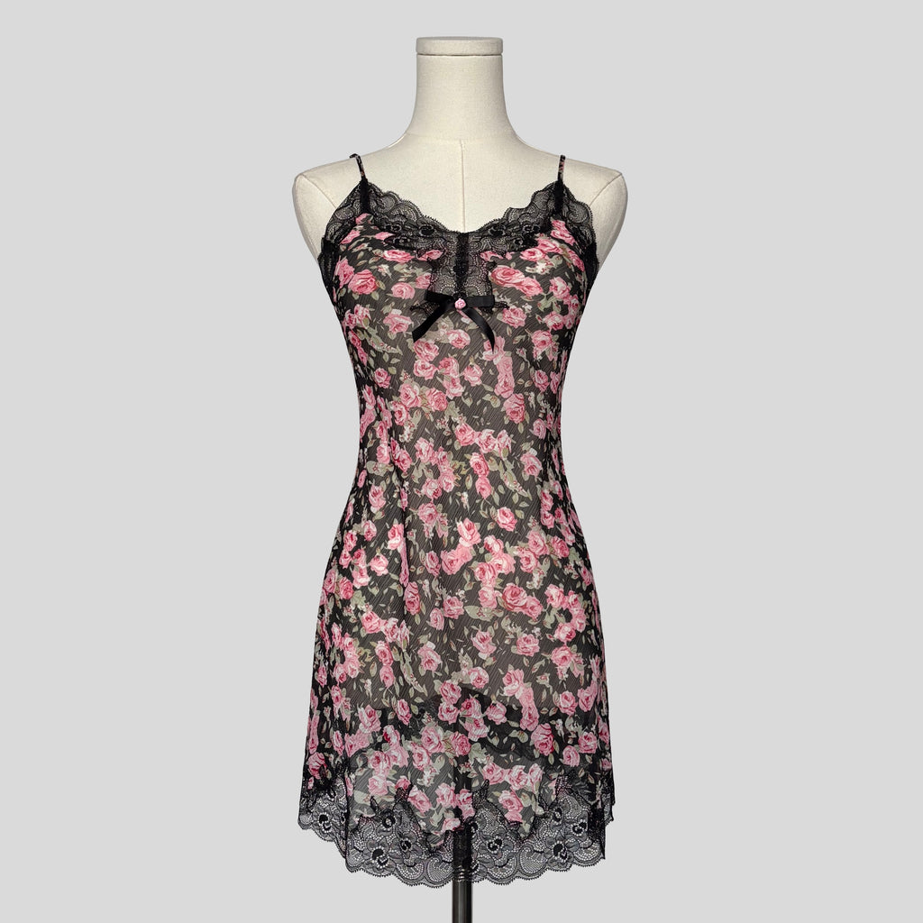 Floral lace trim slip dress