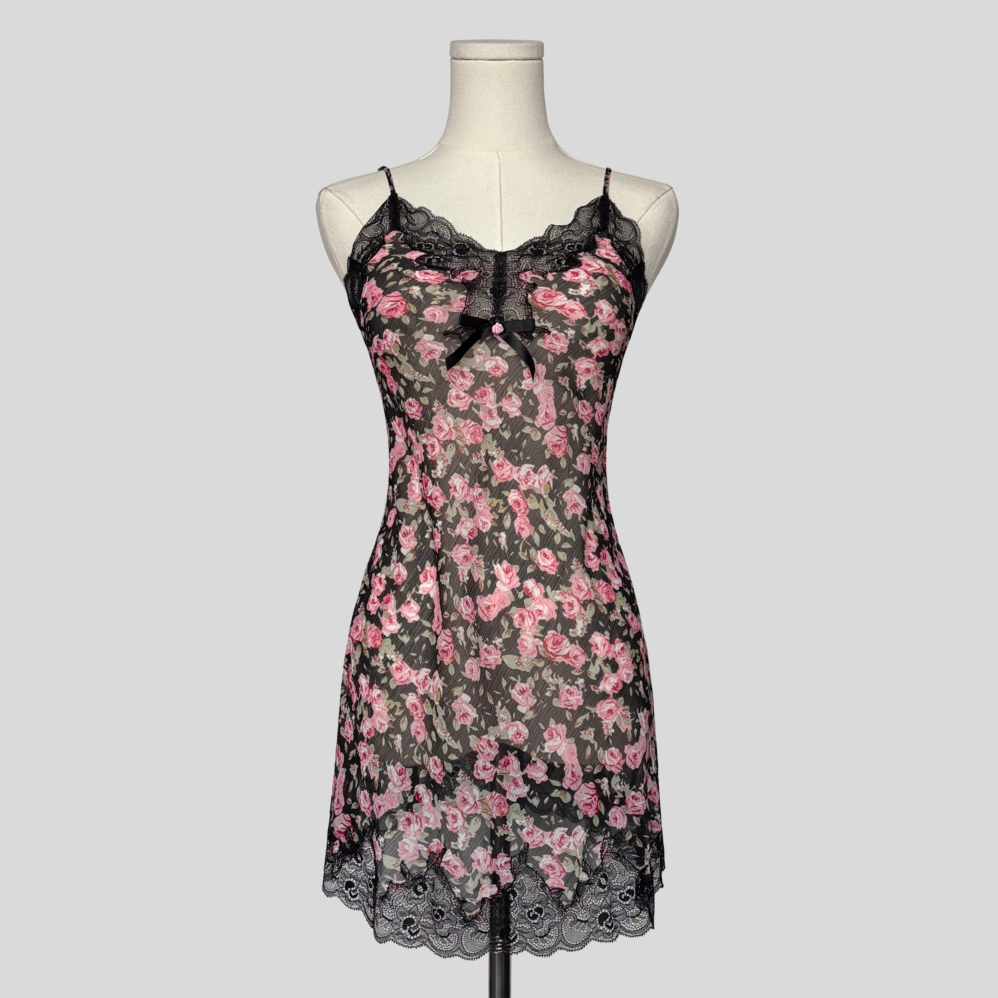 Floral lace trim slip dress
