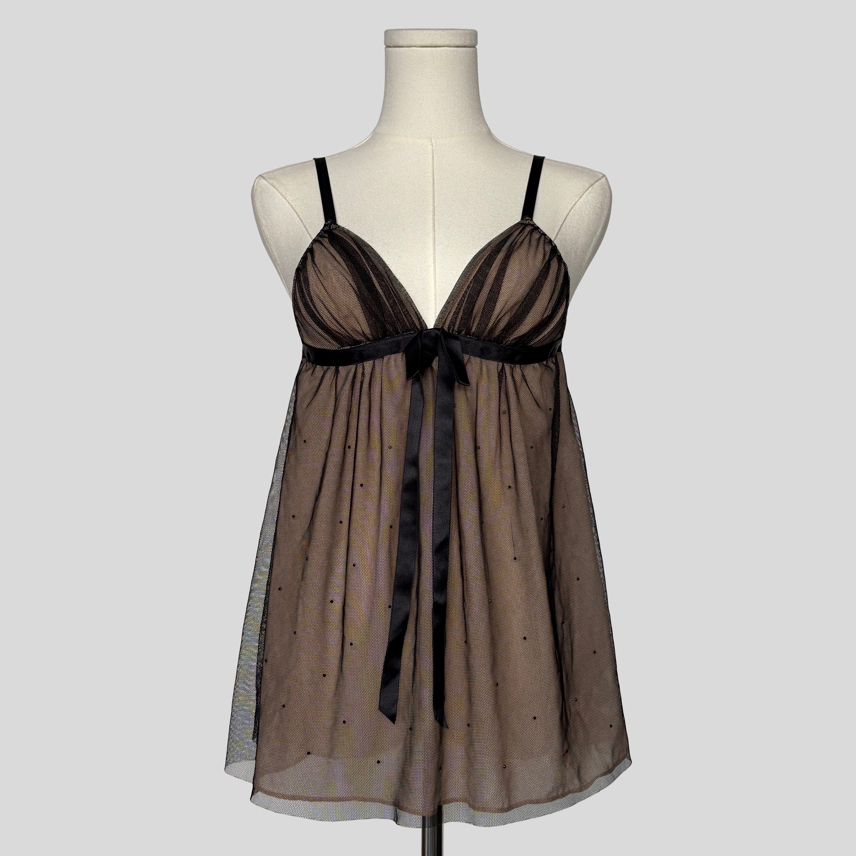 Layered mesh rhinestone babydoll dress