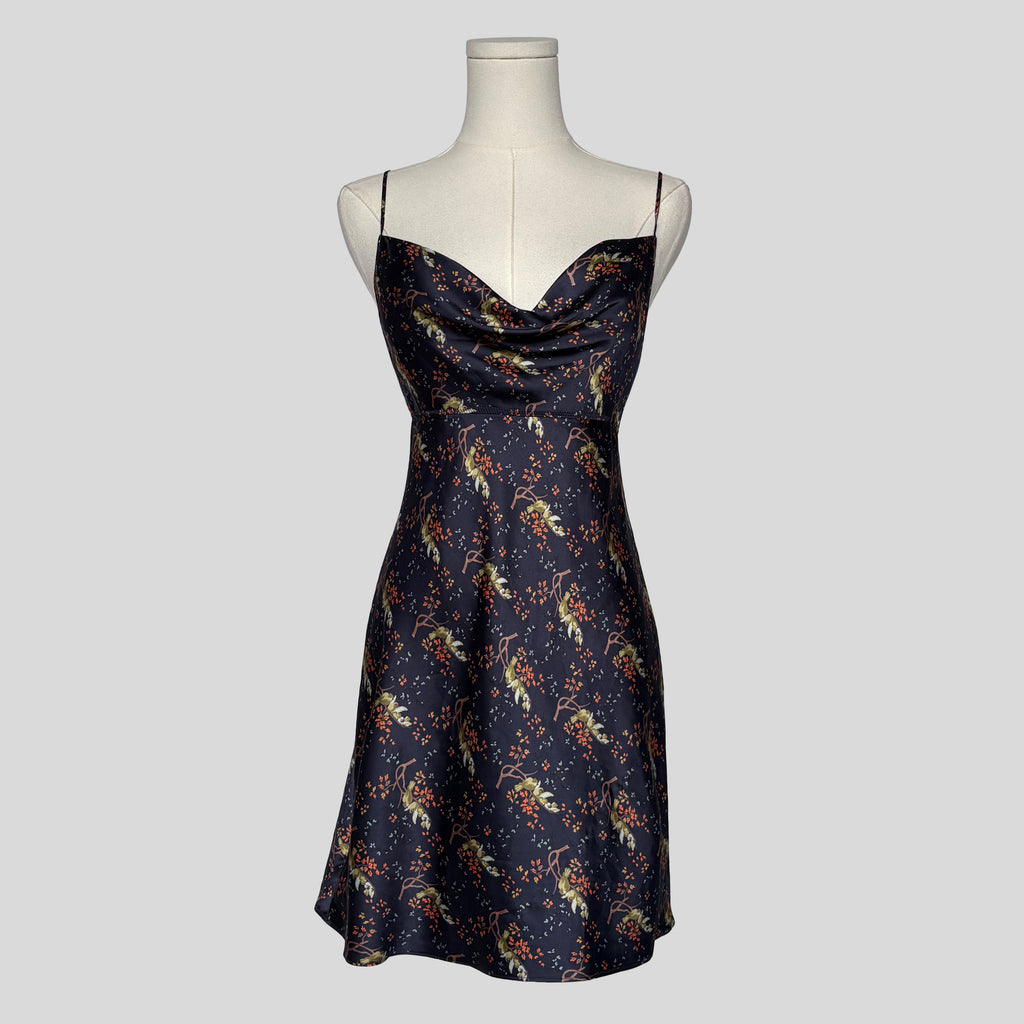Silky floral slip dress in navy