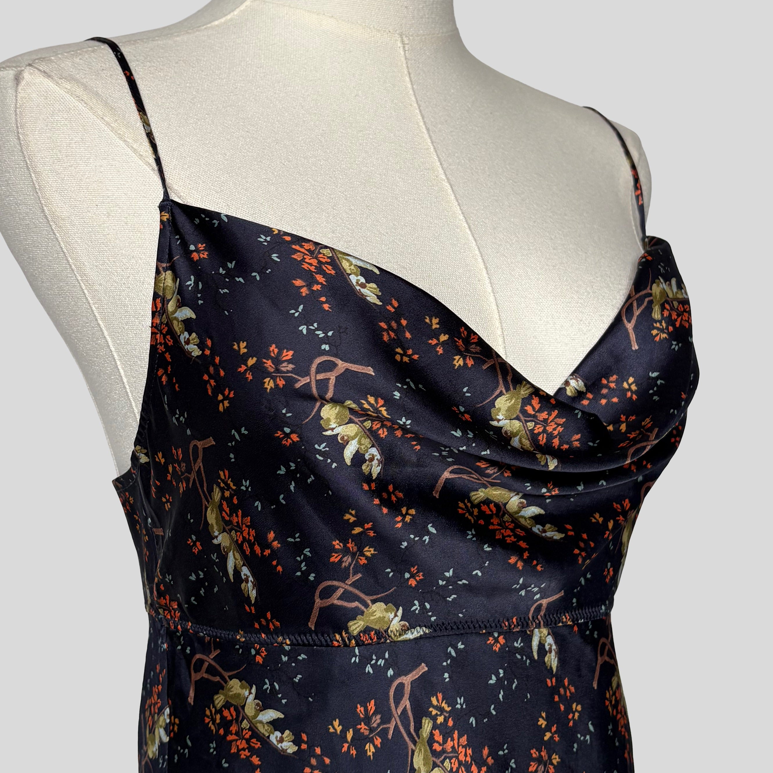 Silky floral slip dress in navy