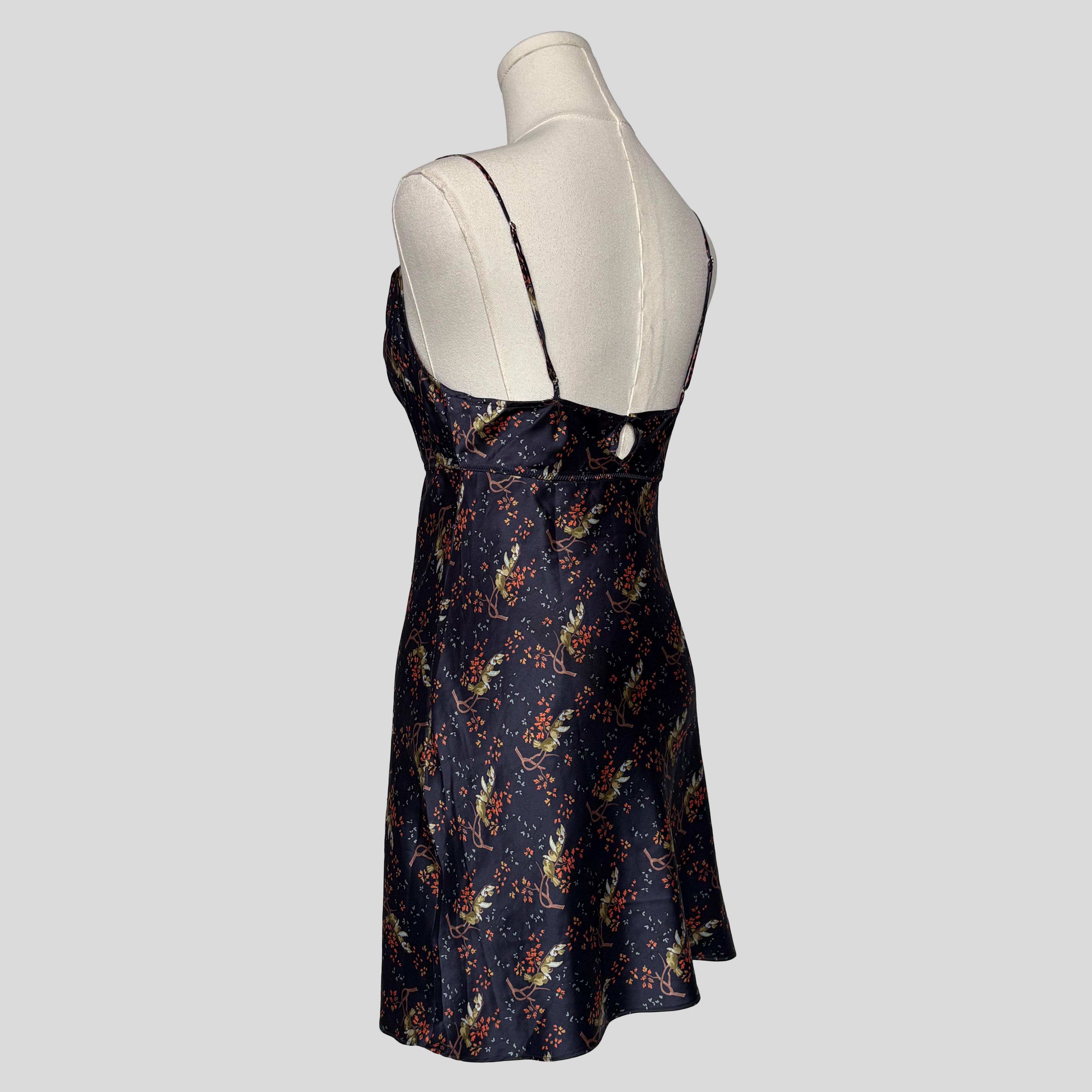 Silky floral slip dress in navy