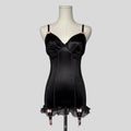 Satin ruffled backless garter chemise