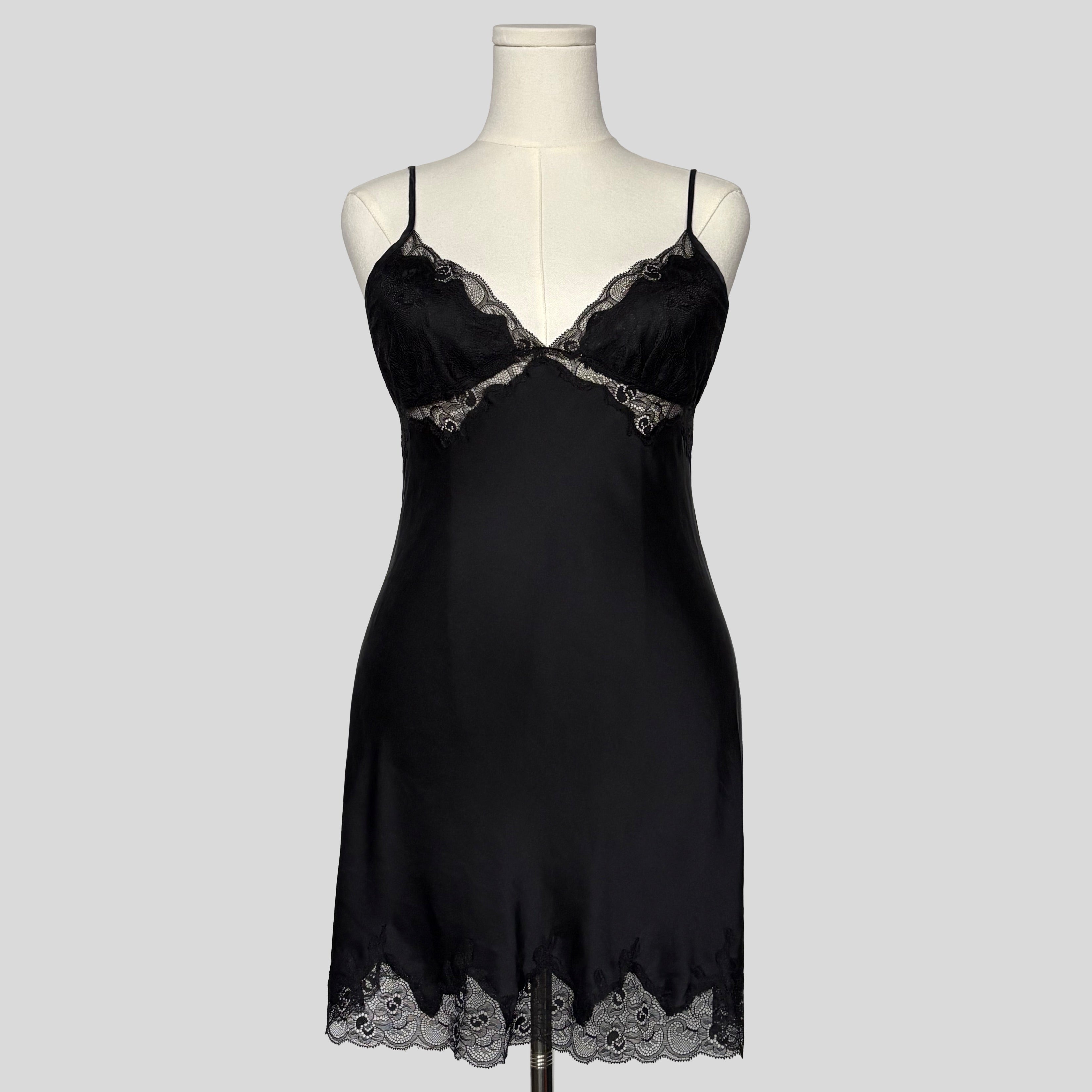 Silky lace inset trim slip dress