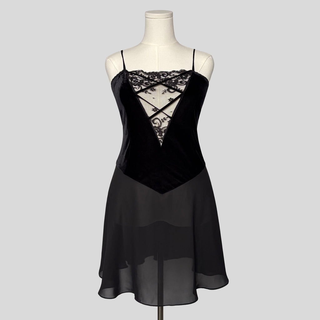 Velvet lace inset slip dress