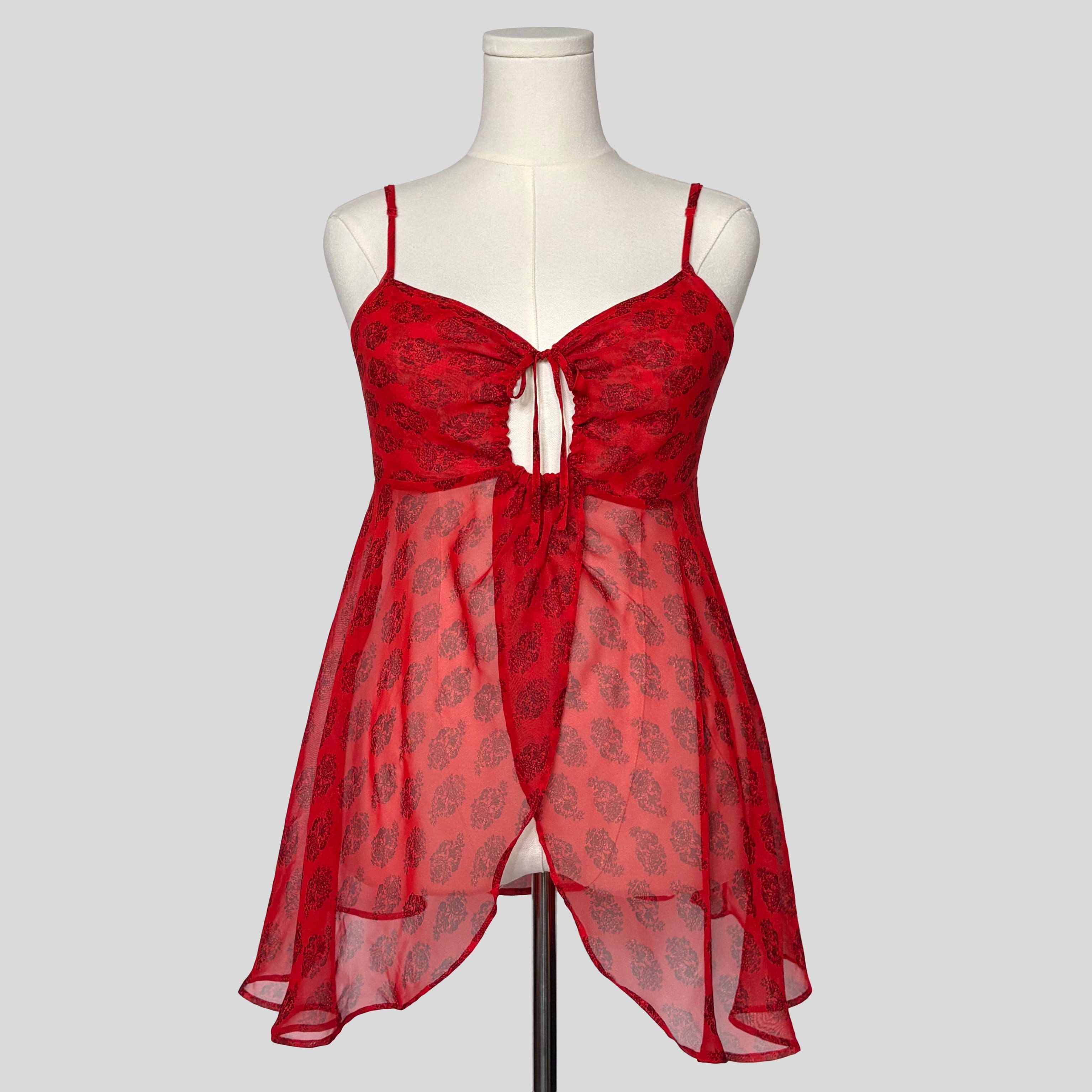 Ornate sheer keyhole split front babydoll