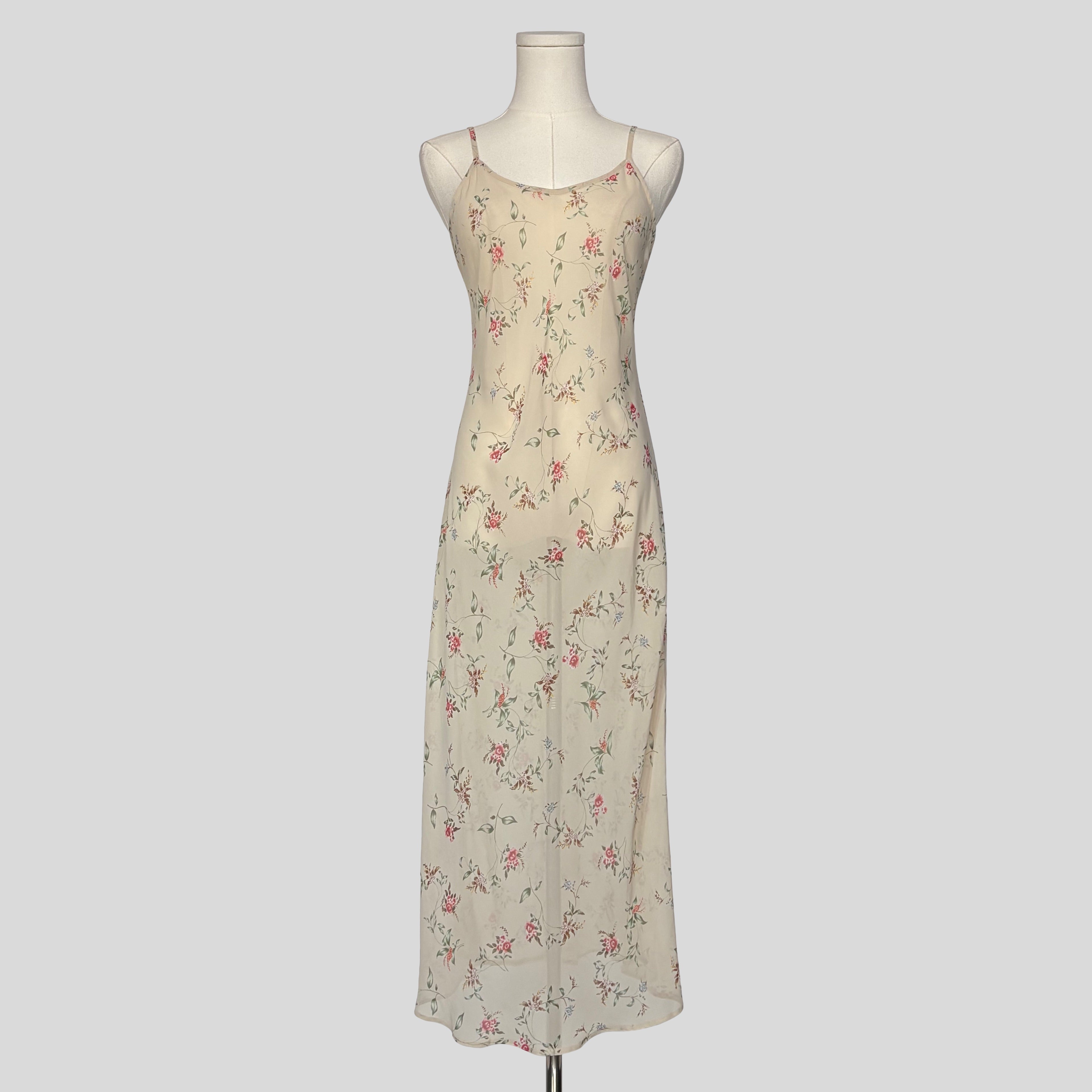 Floral sheer midi slip in cream
