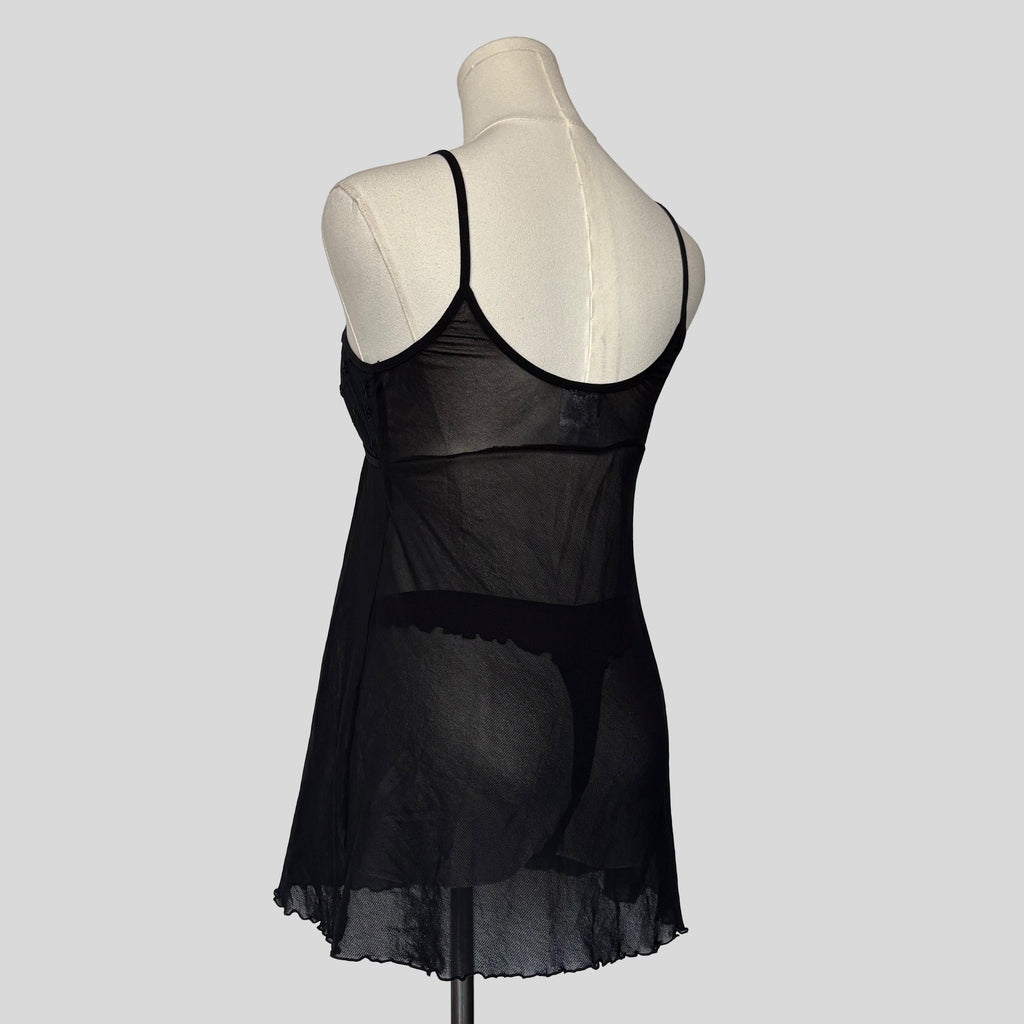 Sheer embroidered split front chemise with matching panties