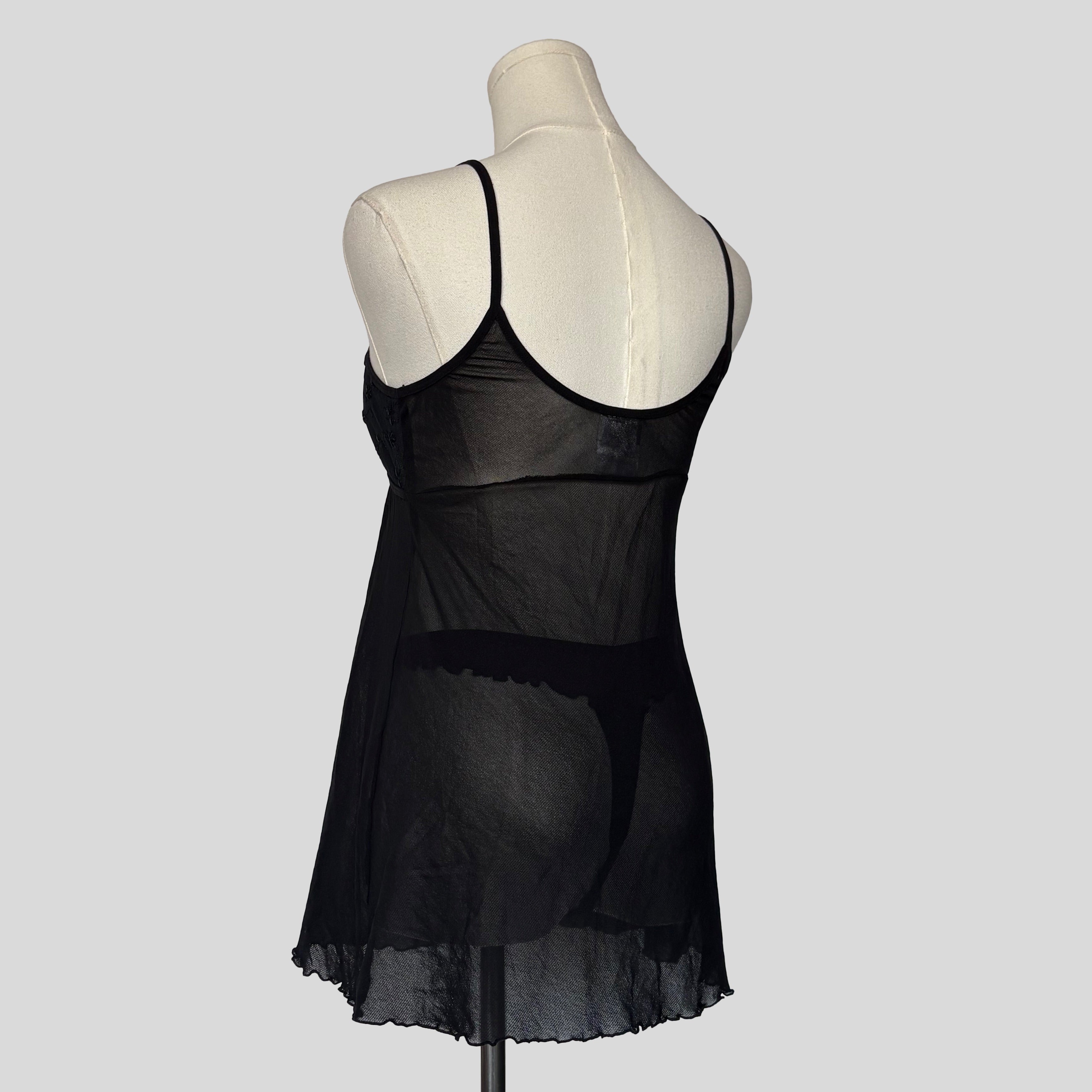 Sheer embroidered split front chemise with matching panties