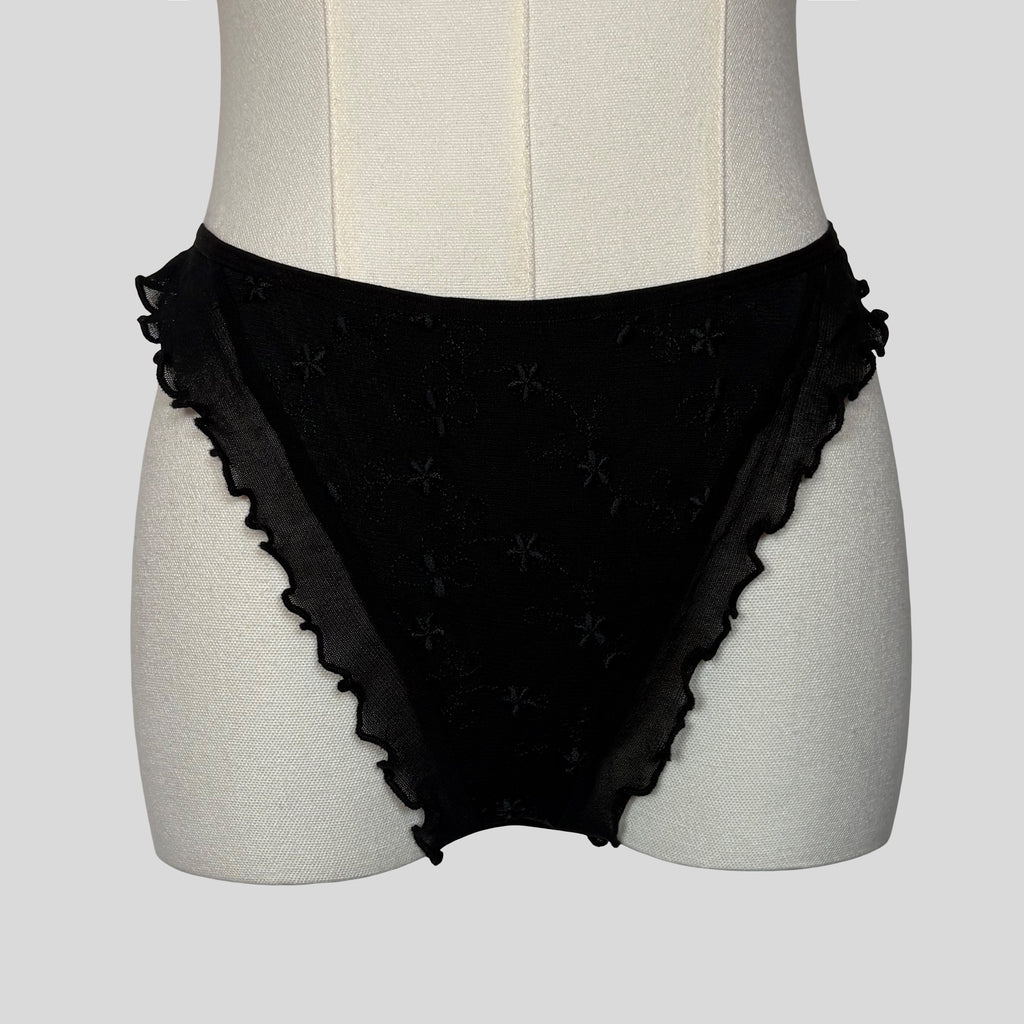 Sheer embroidered split front chemise with matching panties